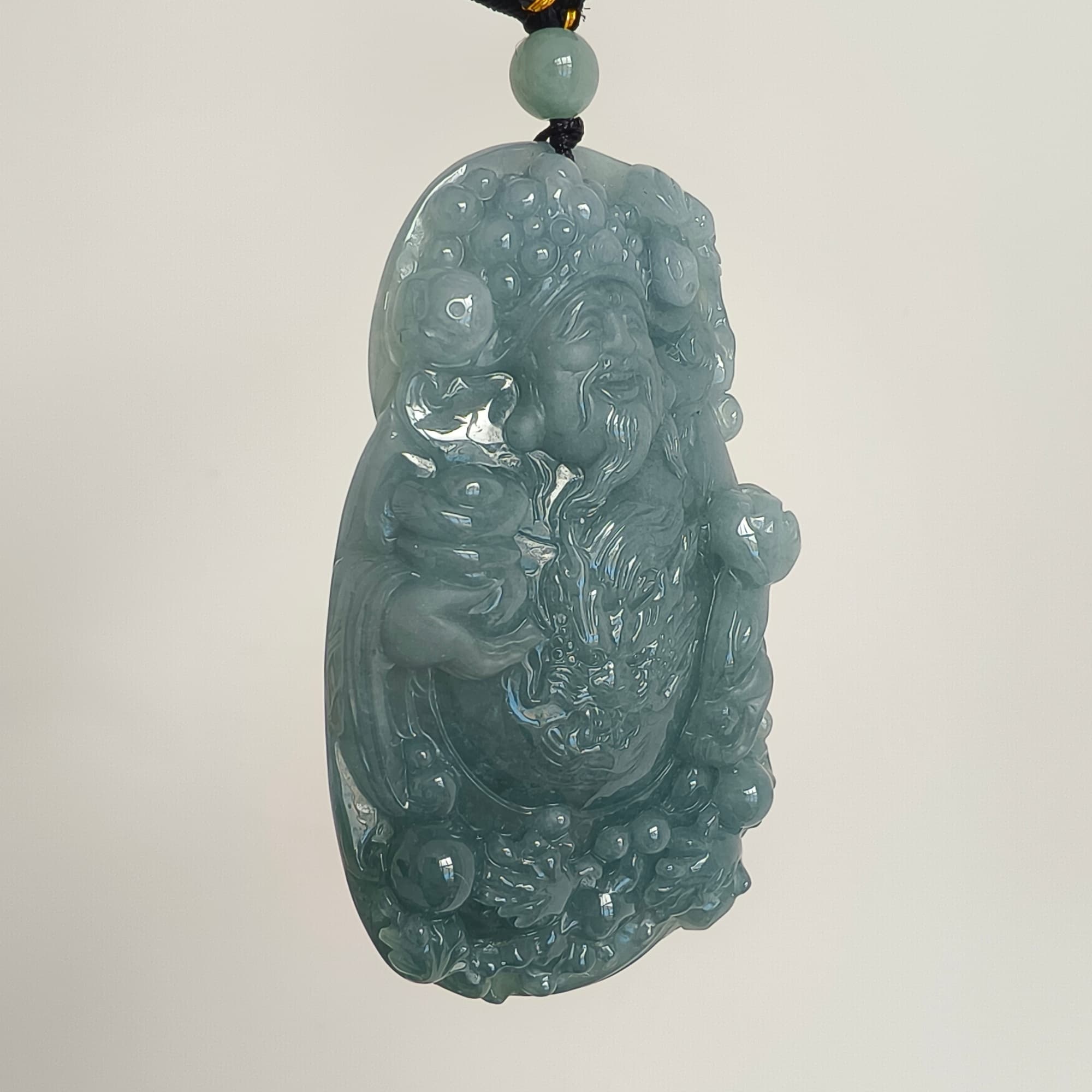 DDP 70.8mm Natural Certificated Type A Blue Guatemalan Jadeite God of Wealth Pendant