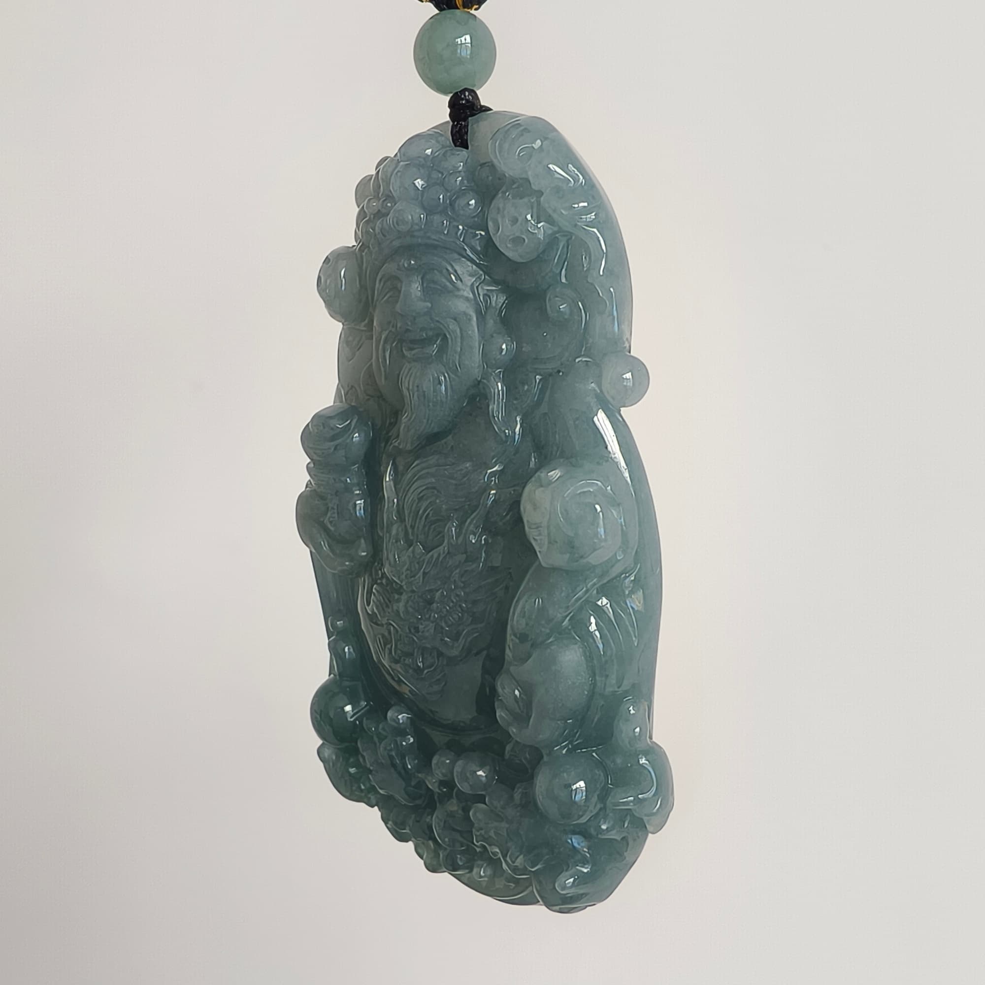 DDP 70.8mm Natural Certificated Type A Blue Guatemalan Jadeite God of Wealth Pendant