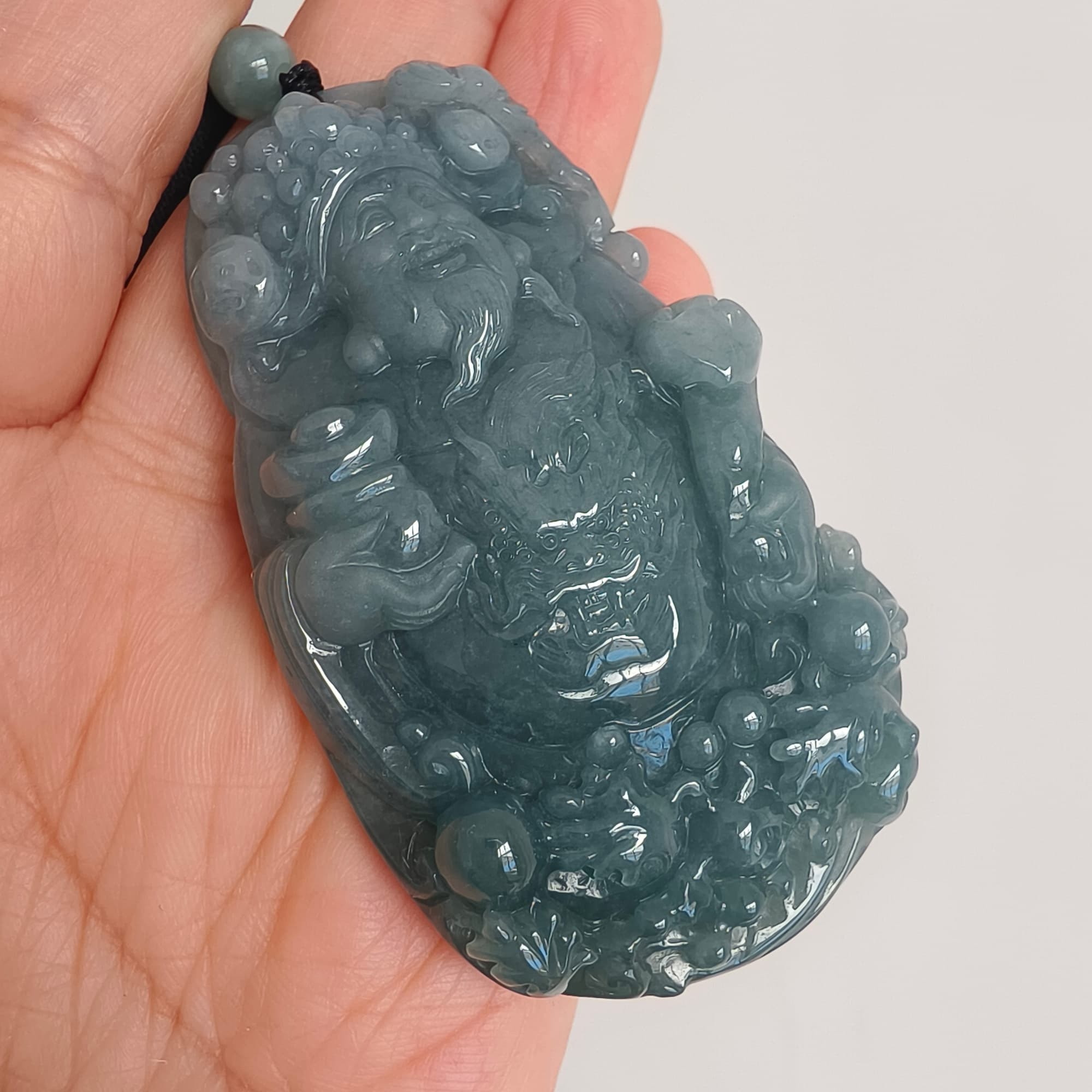 DDP 70.8mm Natural Certificated Type A Blue Guatemalan Jadeite God of Wealth Pendant