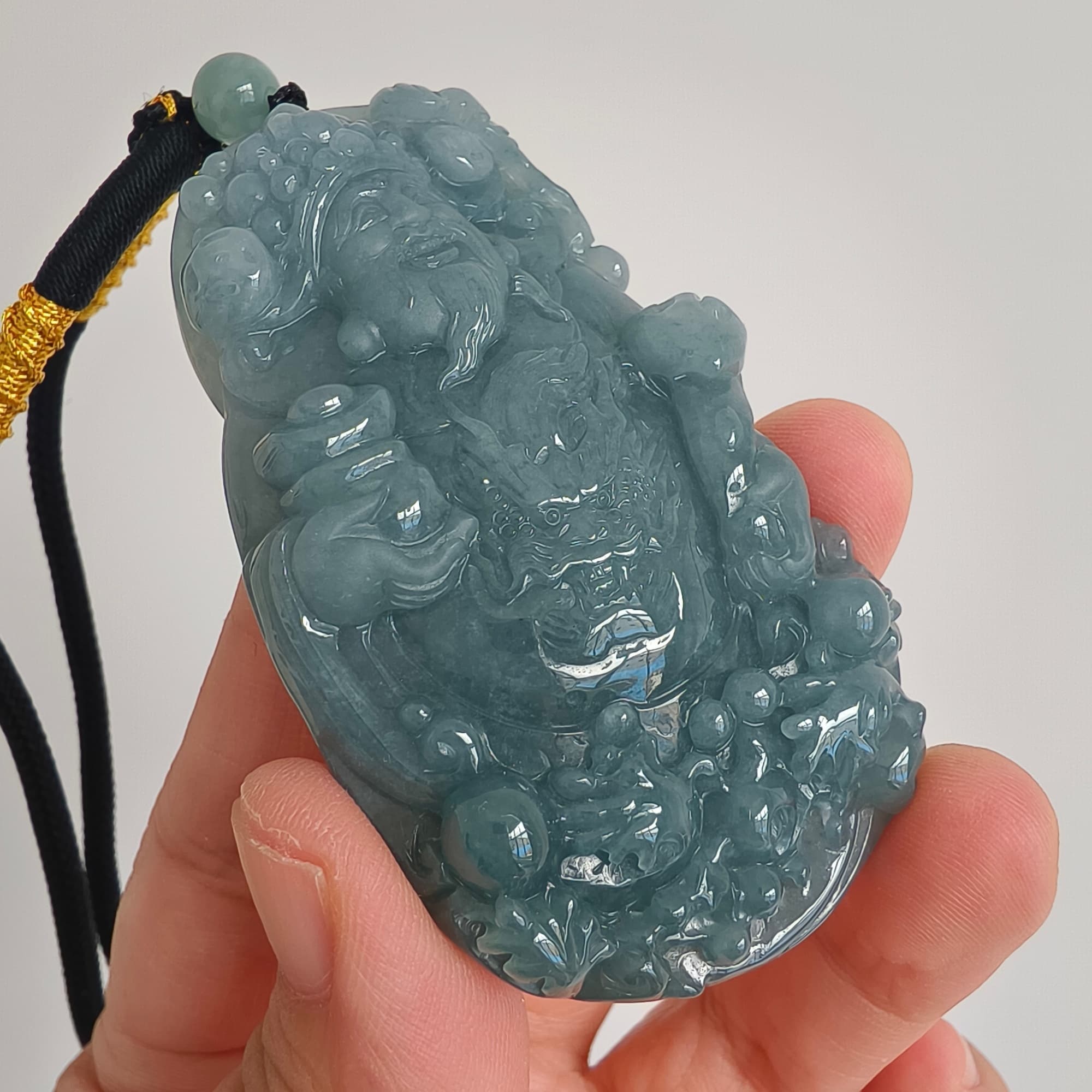 DDP 70.8mm Natural Certificated Type A Blue Guatemalan Jadeite God of Wealth Pendant