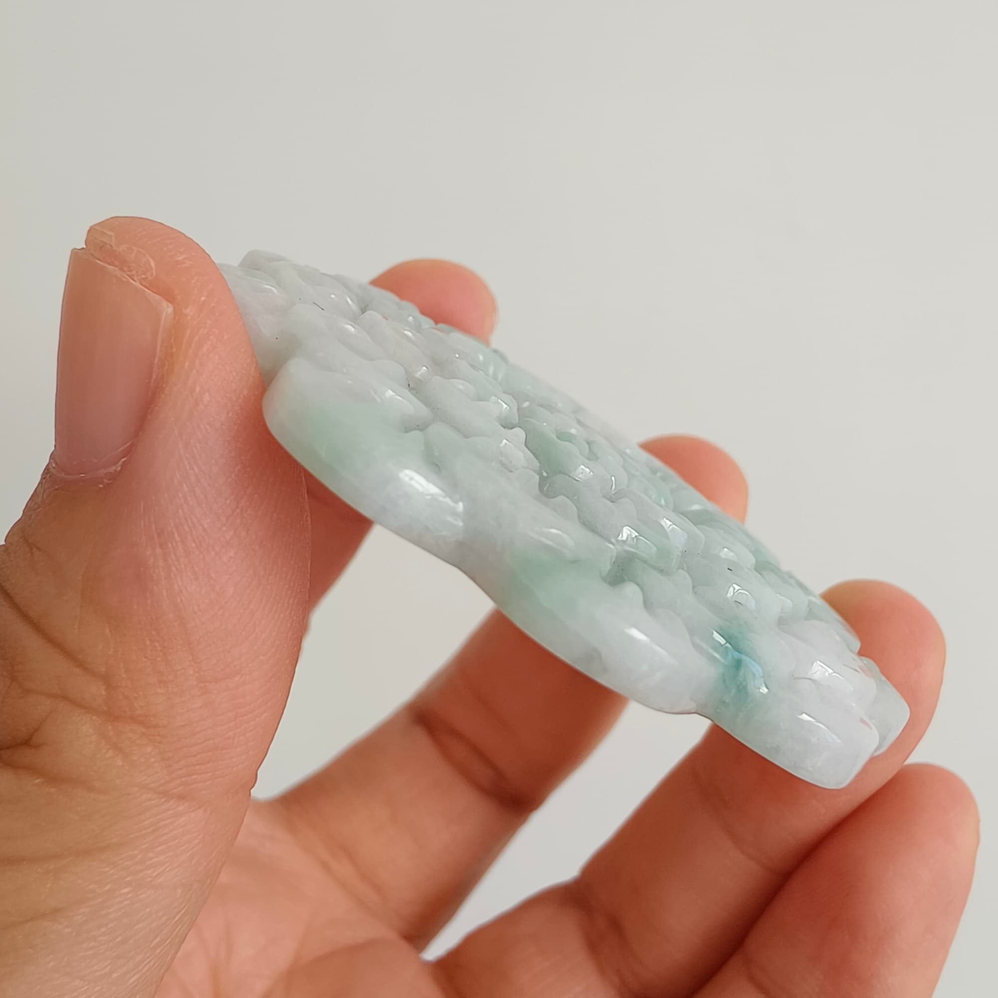 DDP 54.5mm Natural Type A Untreated Light Green Lavender Burmese Jadeite Flower Pendant