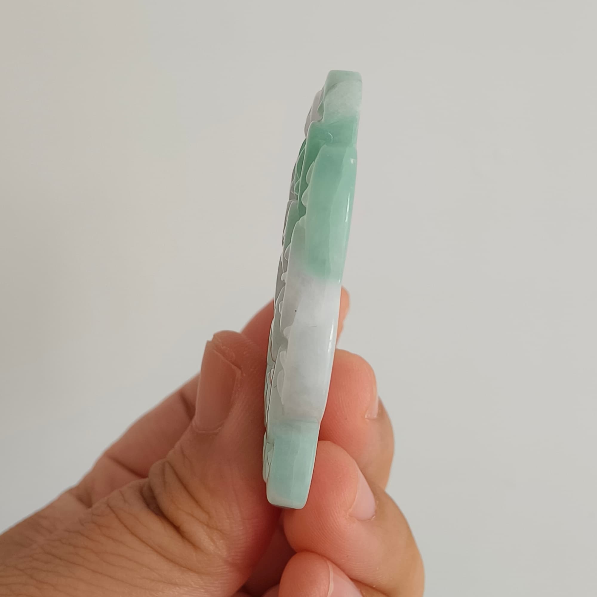 DDP 54.5mm Natural Type A Untreated Light Green Lavender Burmese Jadeite Flower Pendant