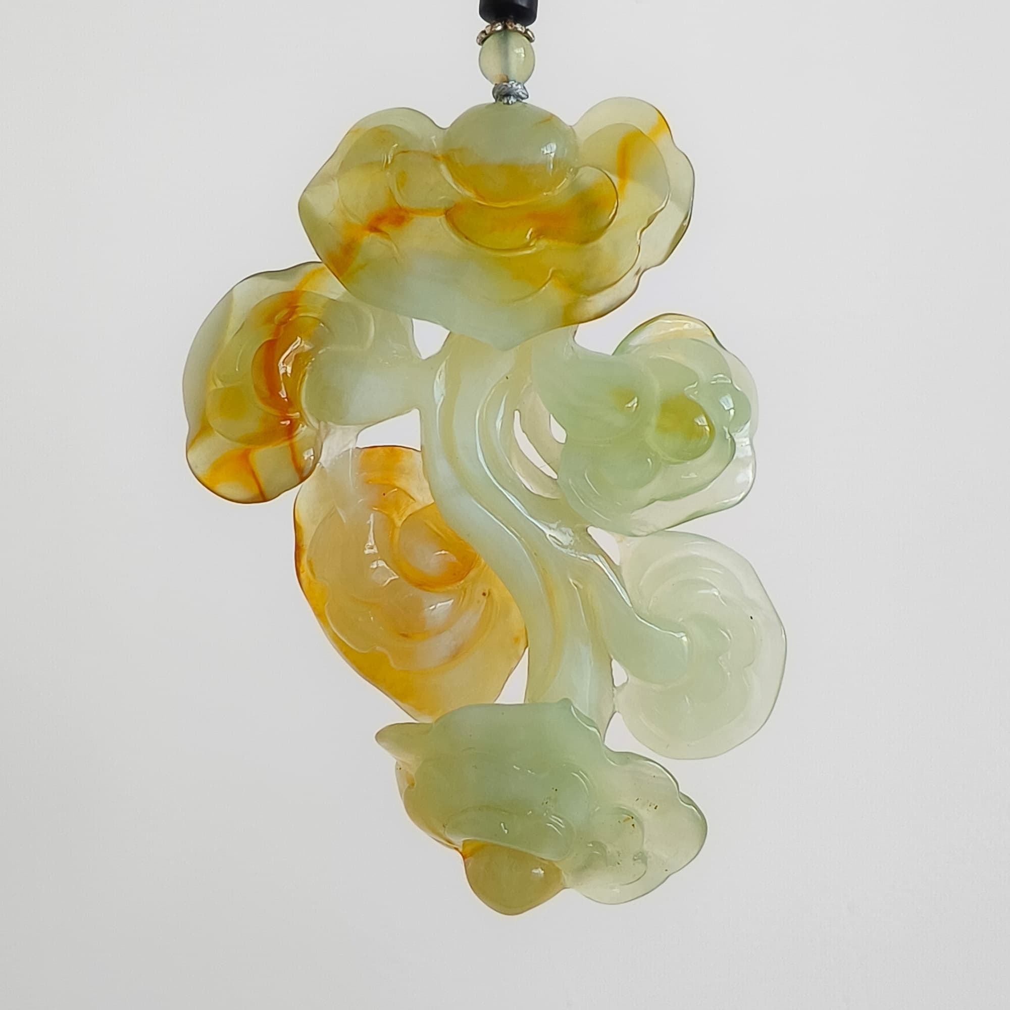 DDP 87.5mm Unique Certificated Untreated Natural Green Yellow Serpentine Jade Ganoderma Lucidum Pendant