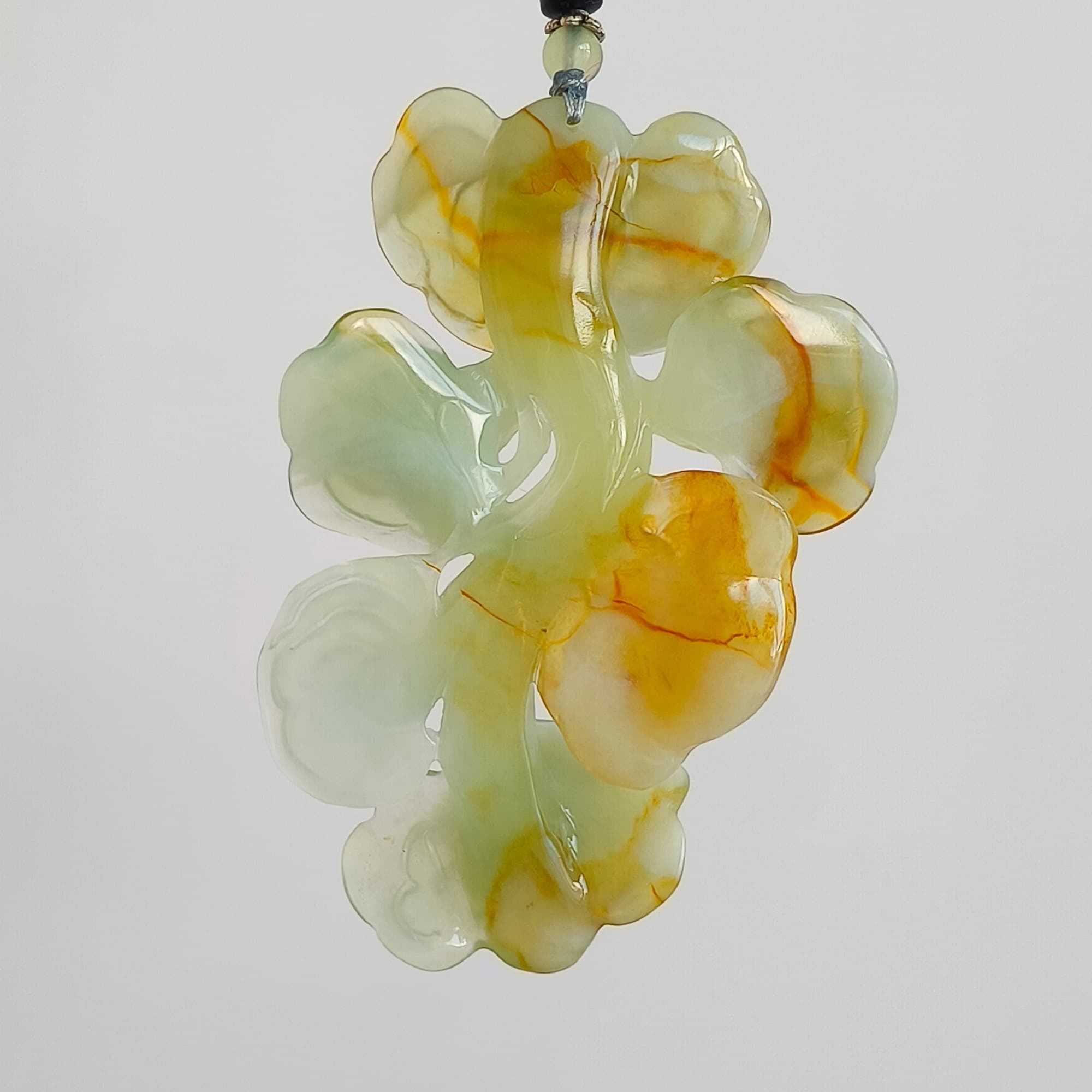 DDP 87.5mm Unique Certificated Untreated Natural Green Yellow Serpentine Jade Ganoderma Lucidum Pendant