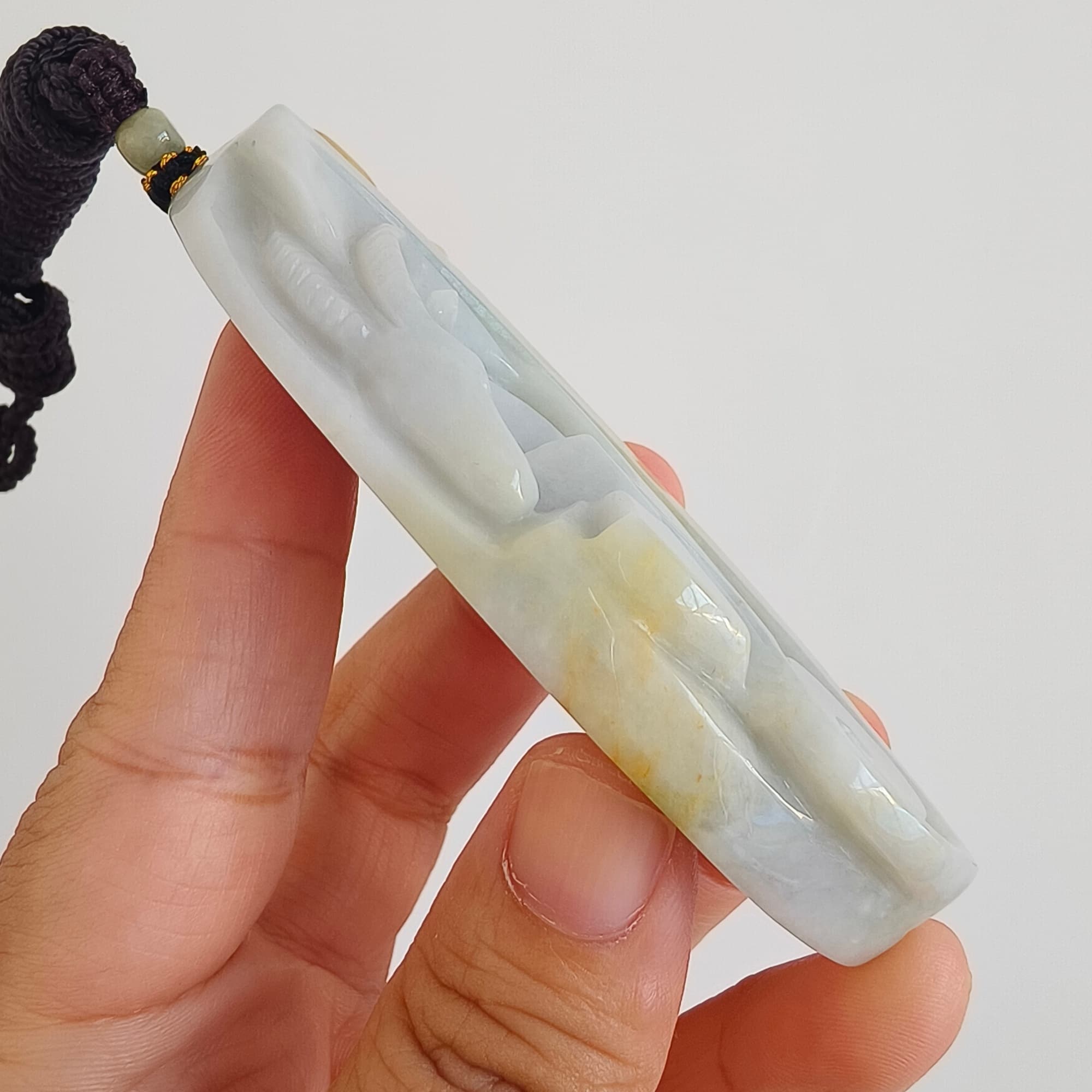 DDP 88mm Natural Certificated Yellow White Burmese Jadeite Irregular Pendant With Sheep Carved