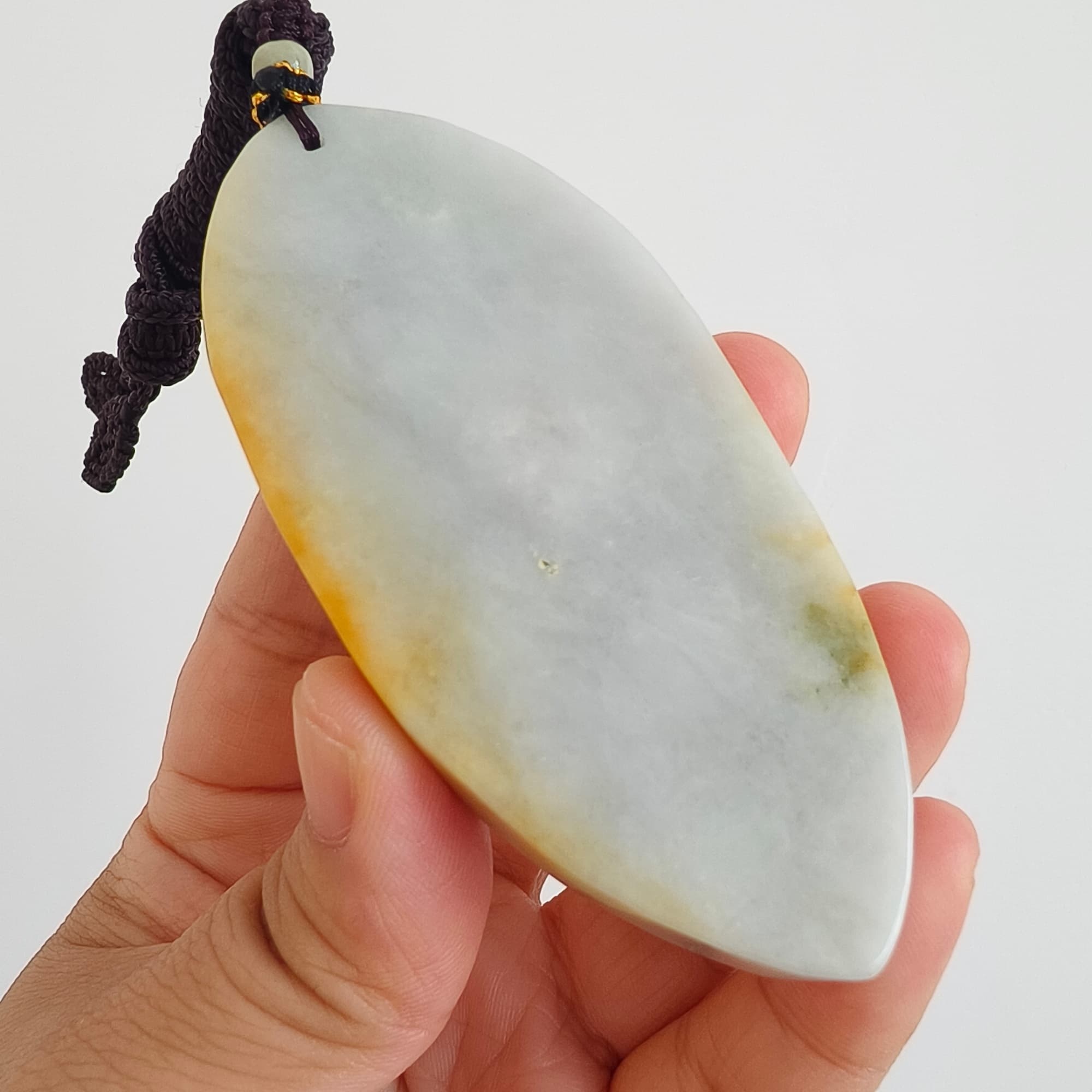 DDP 88mm Natural Certificated Yellow White Burmese Jadeite Irregular Pendant With Sheep Carved