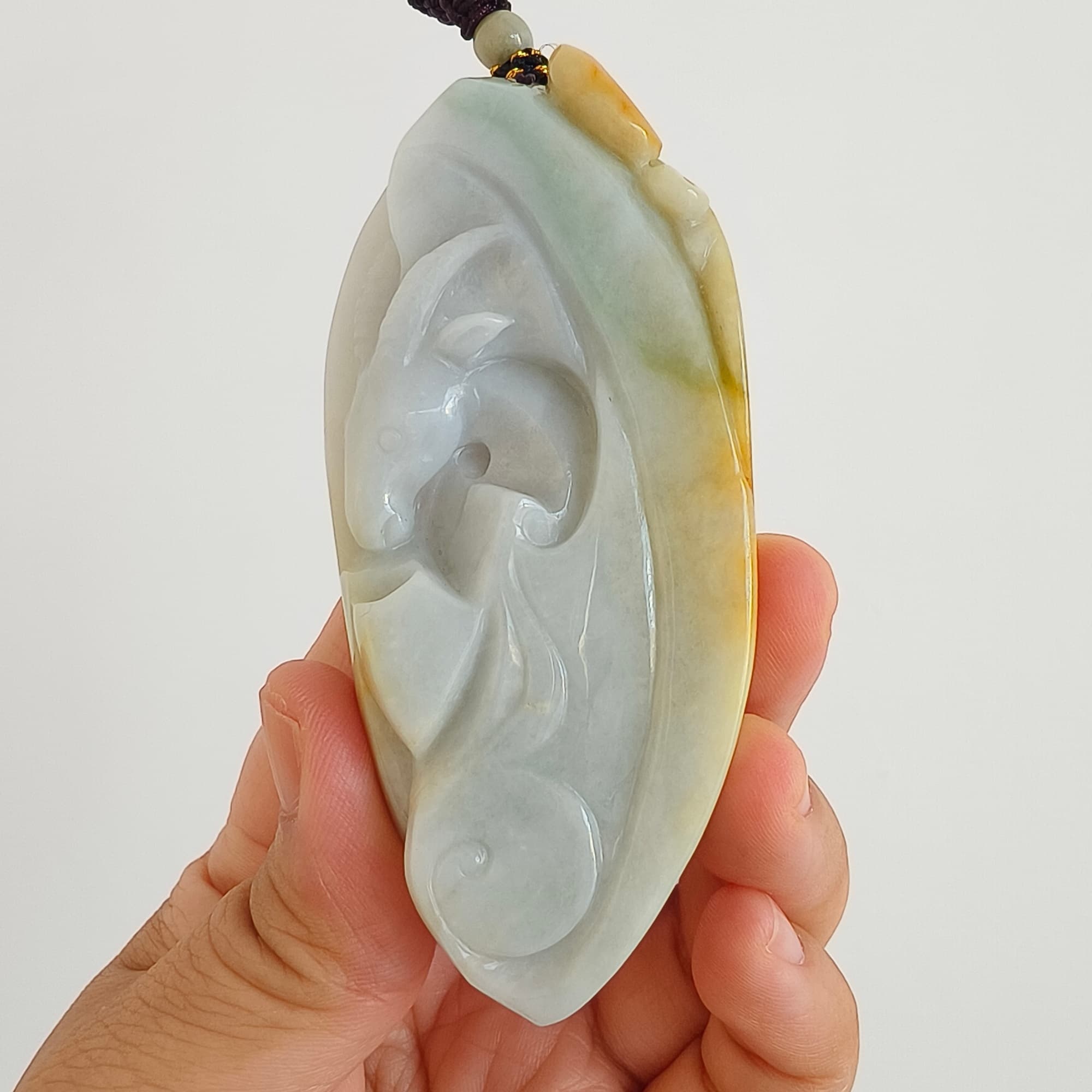 DDP 88mm Natural Certificated Yellow White Burmese Jadeite Irregular Pendant With Sheep Carved