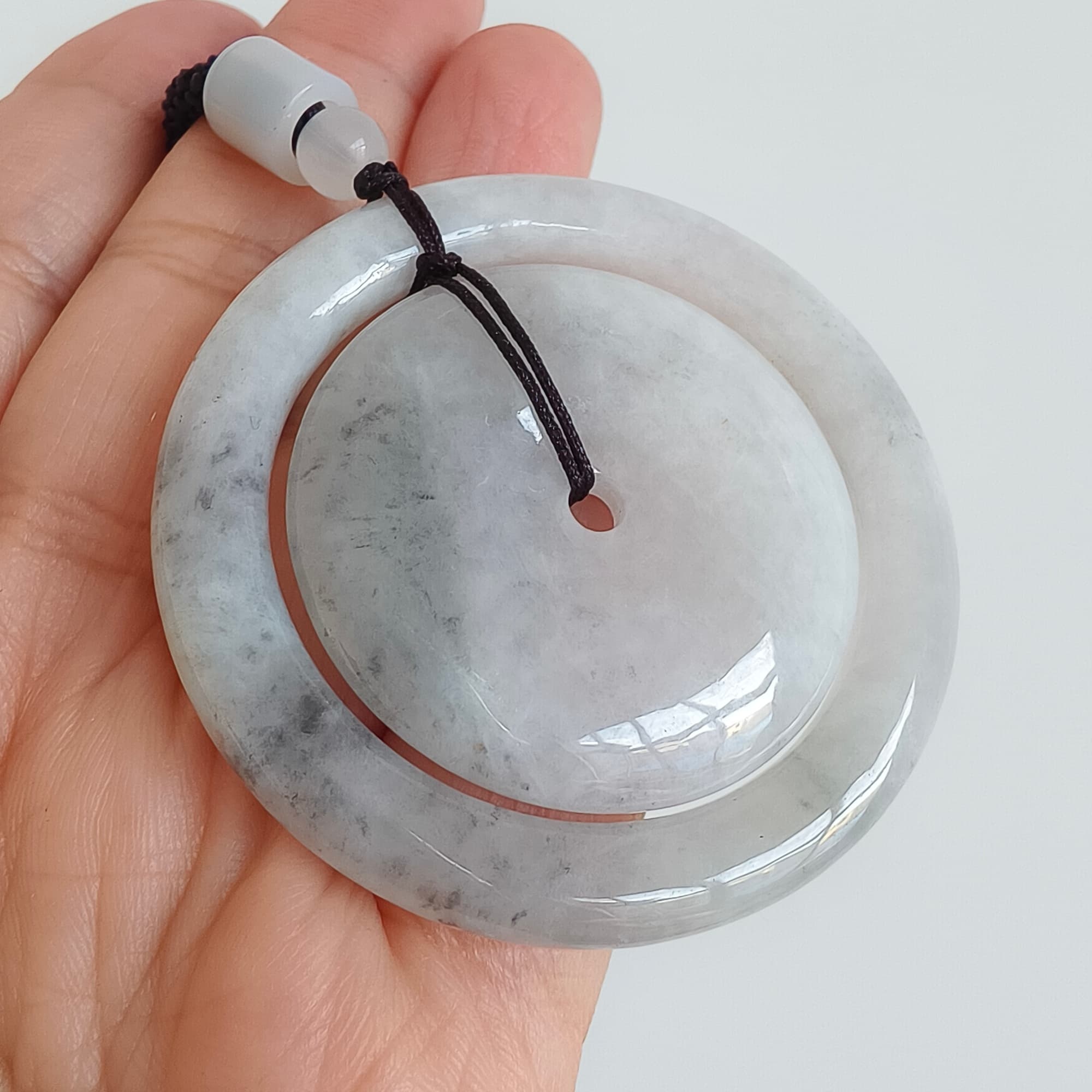 DDP 53mm Natural Certificated Type A Untreated Black Chicken Species Burmese Jadeite Big Size Safety Buckle Pendants