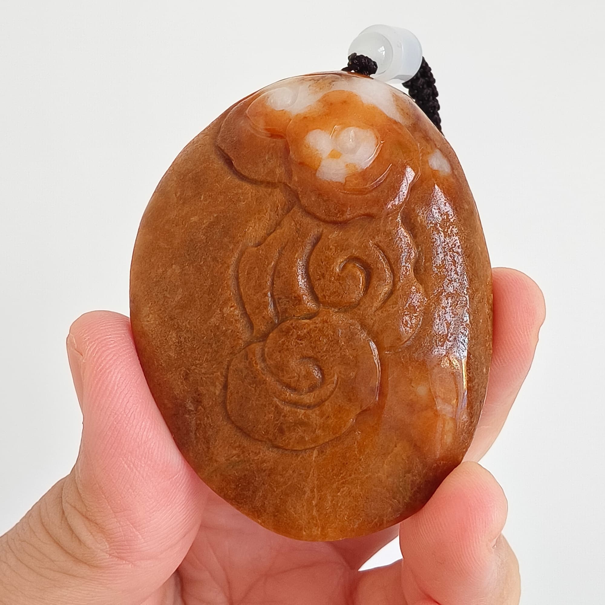 DDP 61mm Natural Certificated Yellow White Burmese Jadeite Oval Pendant With 悟道 And Deer Carved