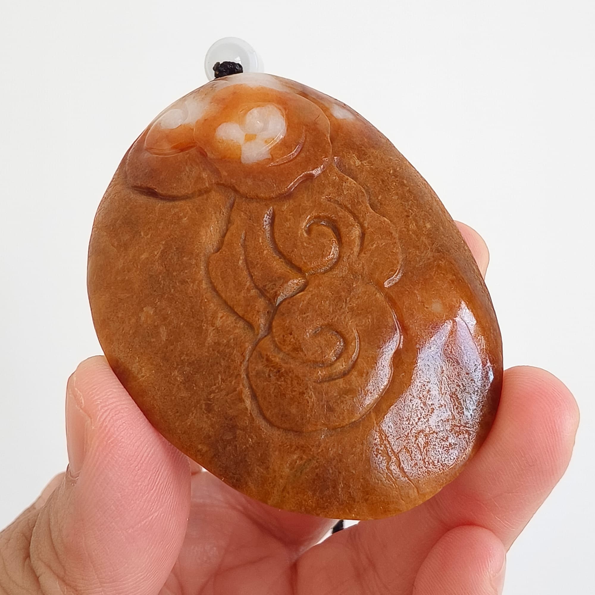 DDP 61mm Natural Certificated Yellow White Burmese Jadeite Oval Pendant With 悟道 And Deer Carved