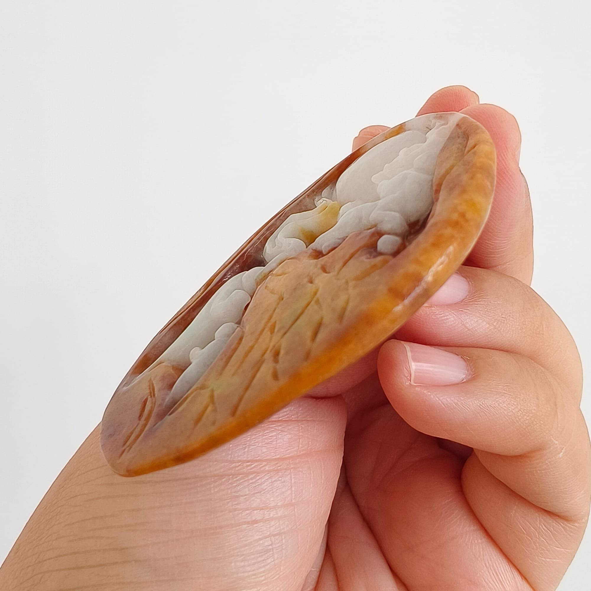 DDP 61mm Natural Certificated Yellow White Burmese Jadeite Oval Pendant With 悟道 And Deer Carved