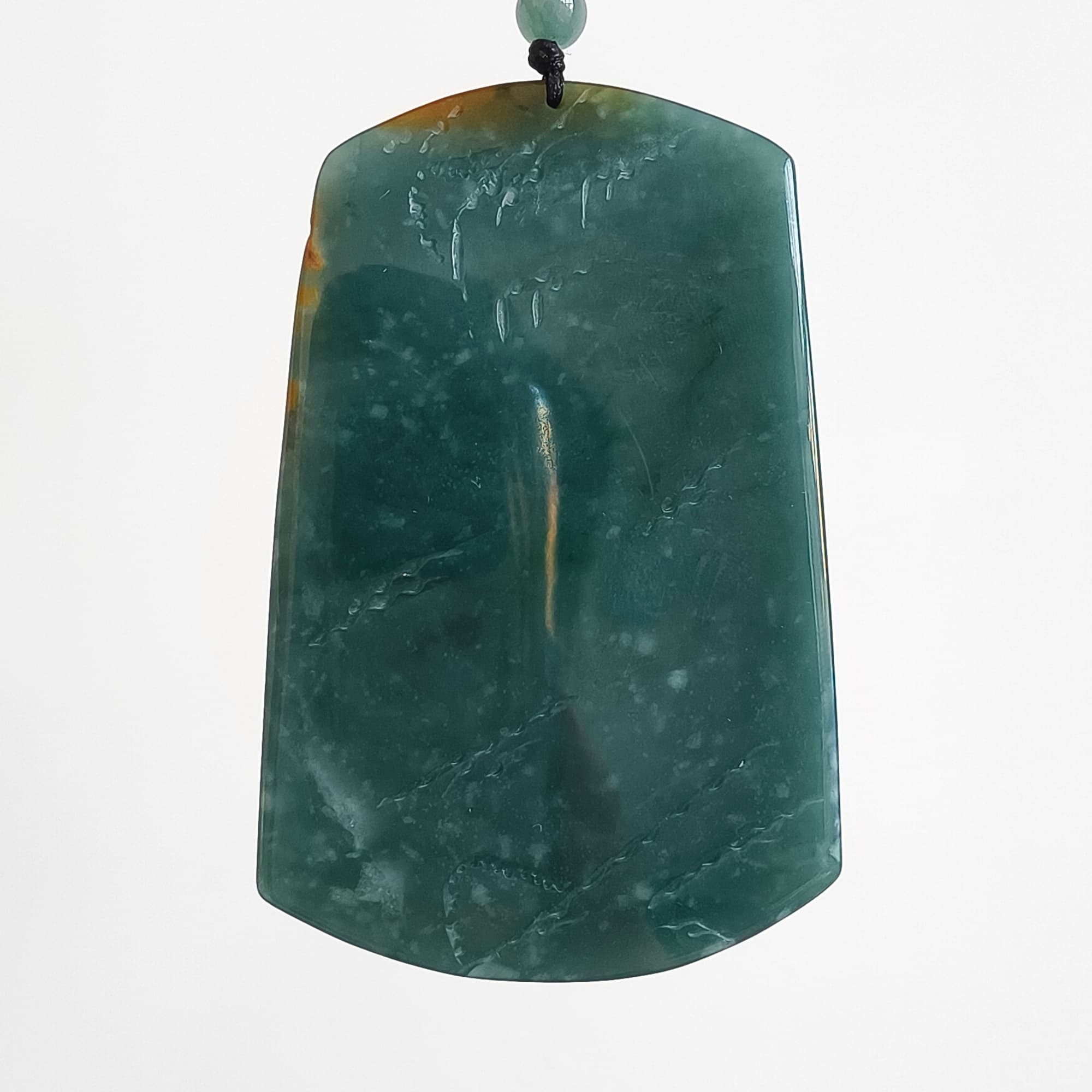 DDP 74.5mm Natural Certificated Icy Blue Yellow Guatemalan Jadeite Rectangle Pendant With Landscape Carved