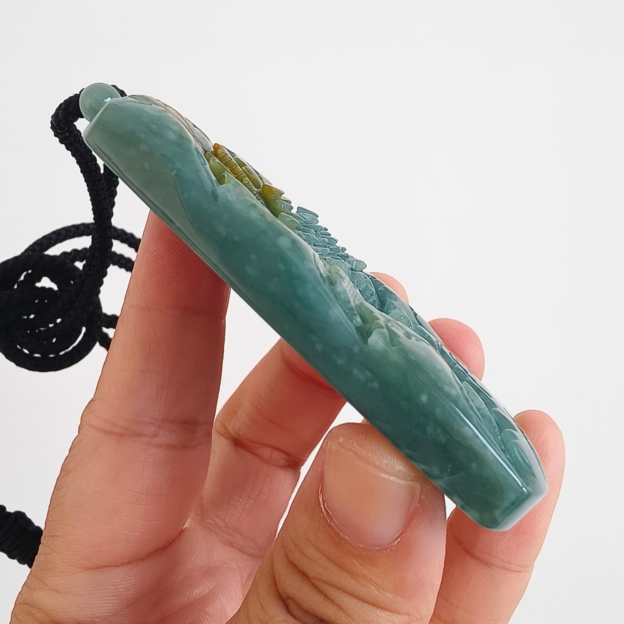 DDP 74.5mm Natural Certificated Icy Blue Yellow Guatemalan Jadeite Rectangle Pendant With Landscape Carved