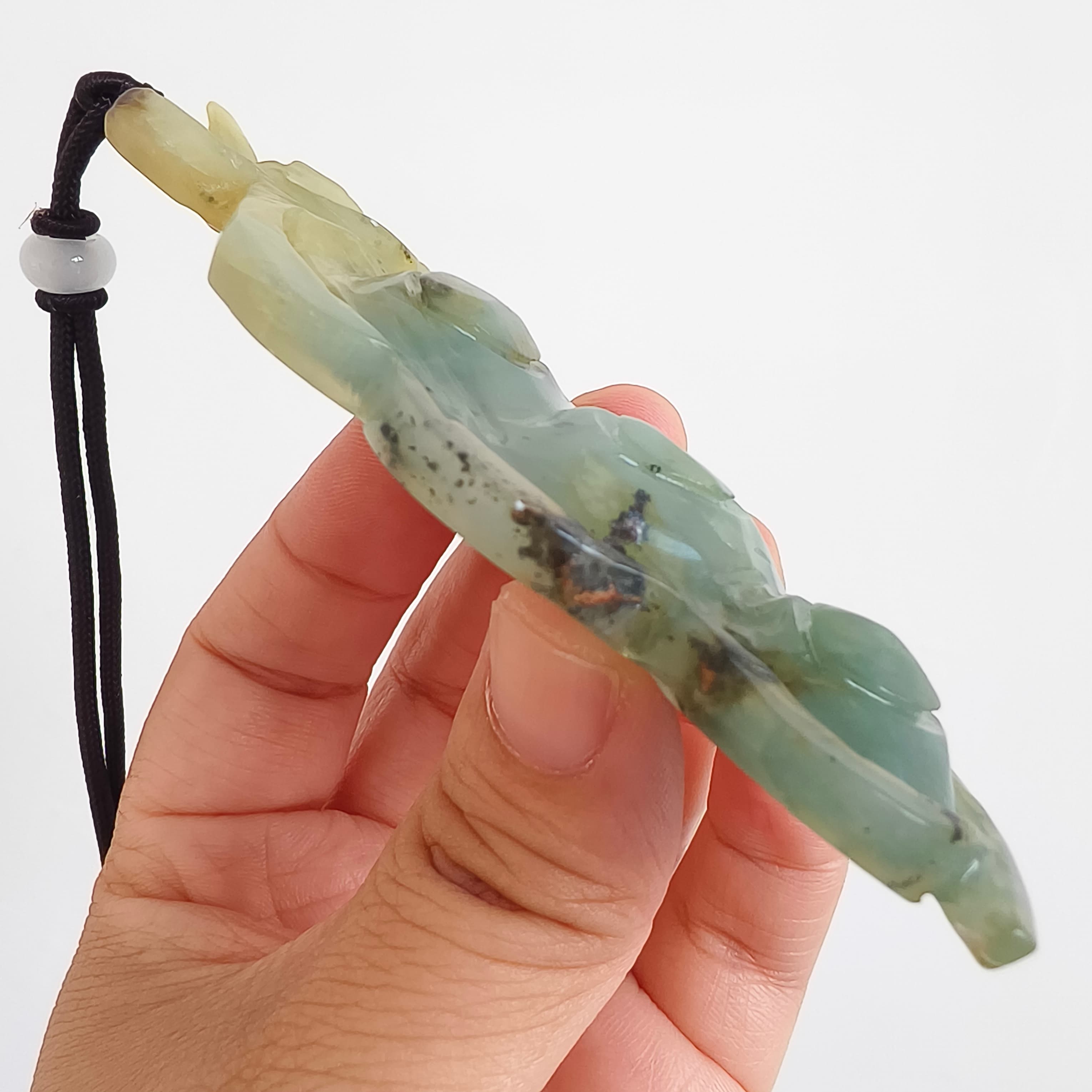 DDP 103mm Unique Certificated Untreated Natural Green Yellow Serpentine Jade Pea Pod Pendant