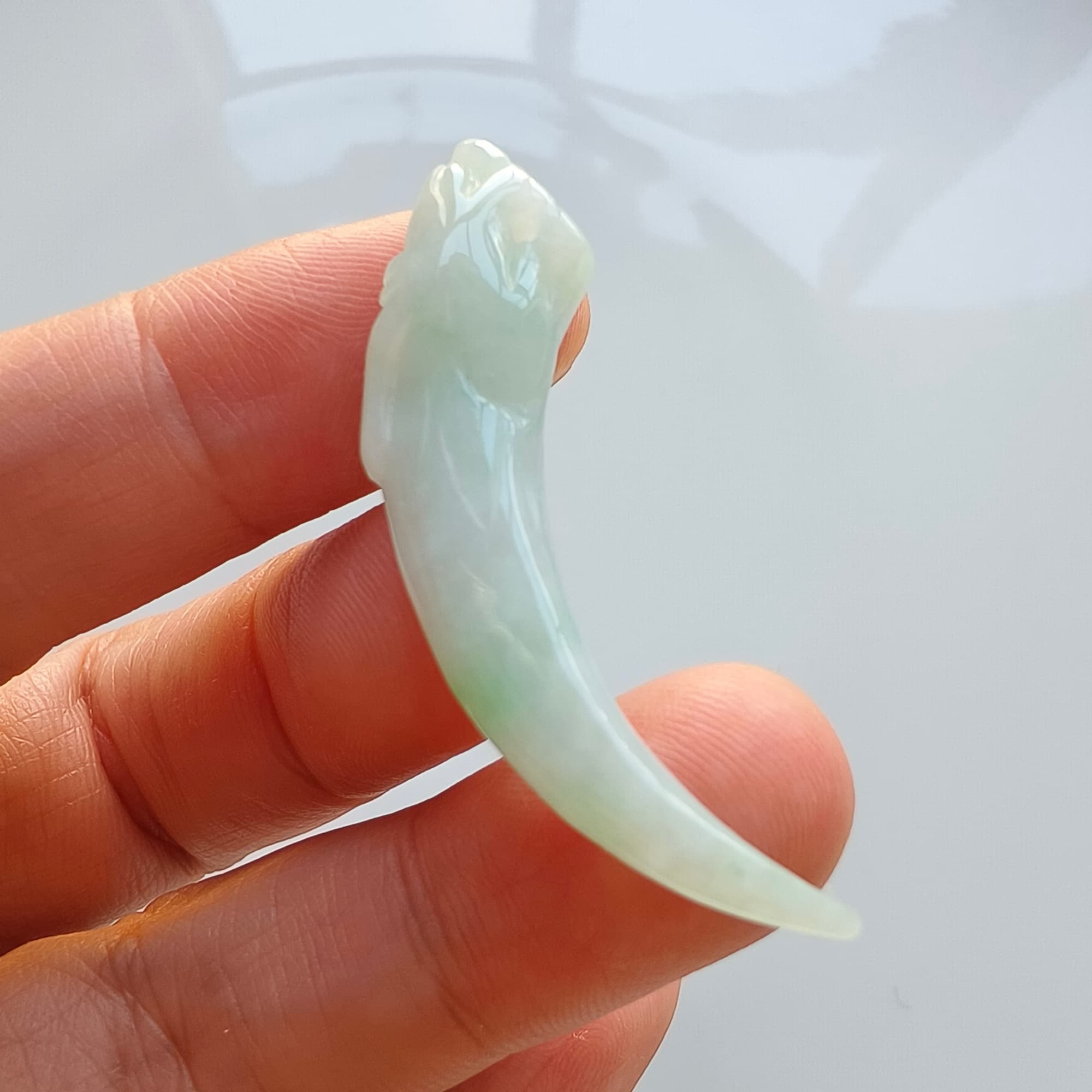 DDP 45mm Natural Certificated Type A Icy Light Green Burmese Jadeite Dragon Tooth Pendant