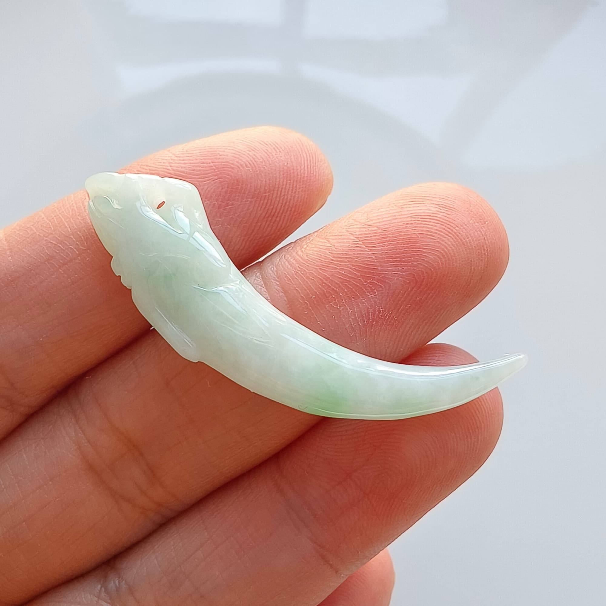 DDP 45mm Natural Certificated Type A Icy Light Green Burmese Jadeite Dragon Tooth Pendant