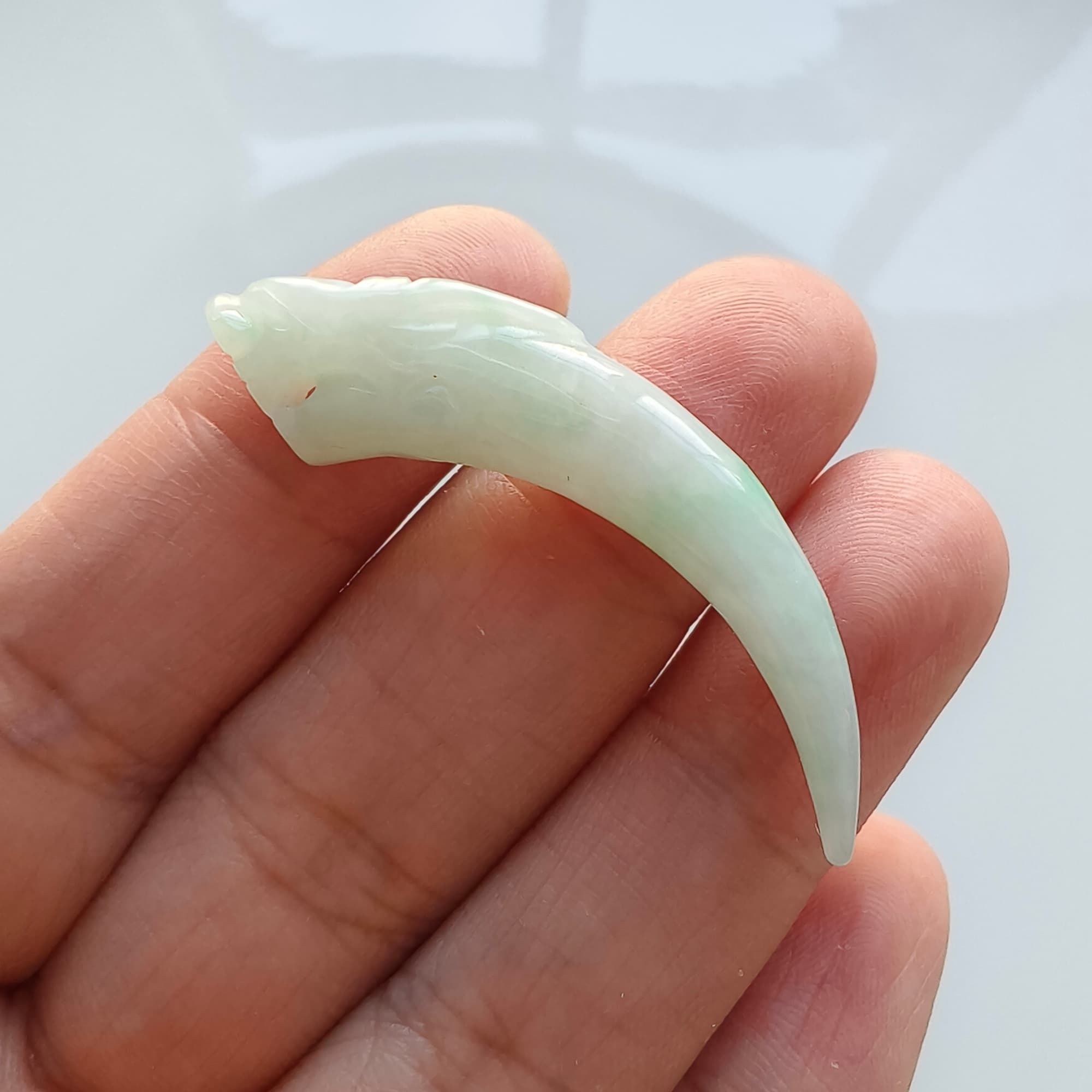 DDP 45mm Natural Certificated Type A Icy Light Green Burmese Jadeite Dragon Tooth Pendant