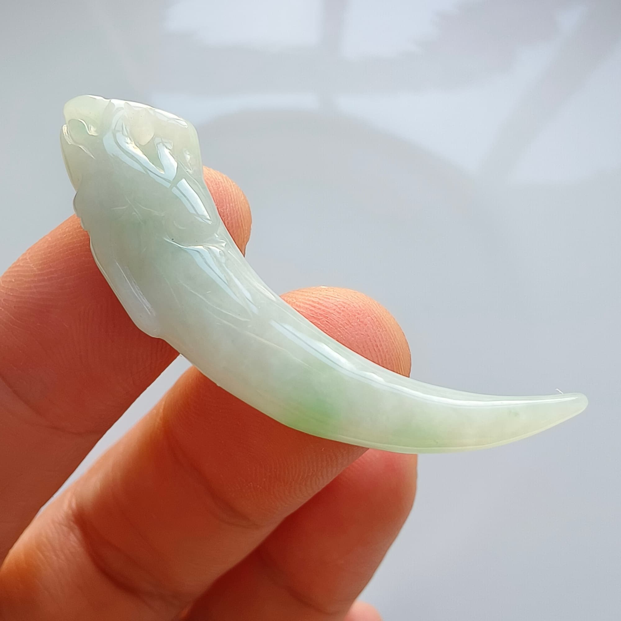 DDP 45mm Natural Certificated Type A Icy Light Green Burmese Jadeite Dragon Tooth Pendant