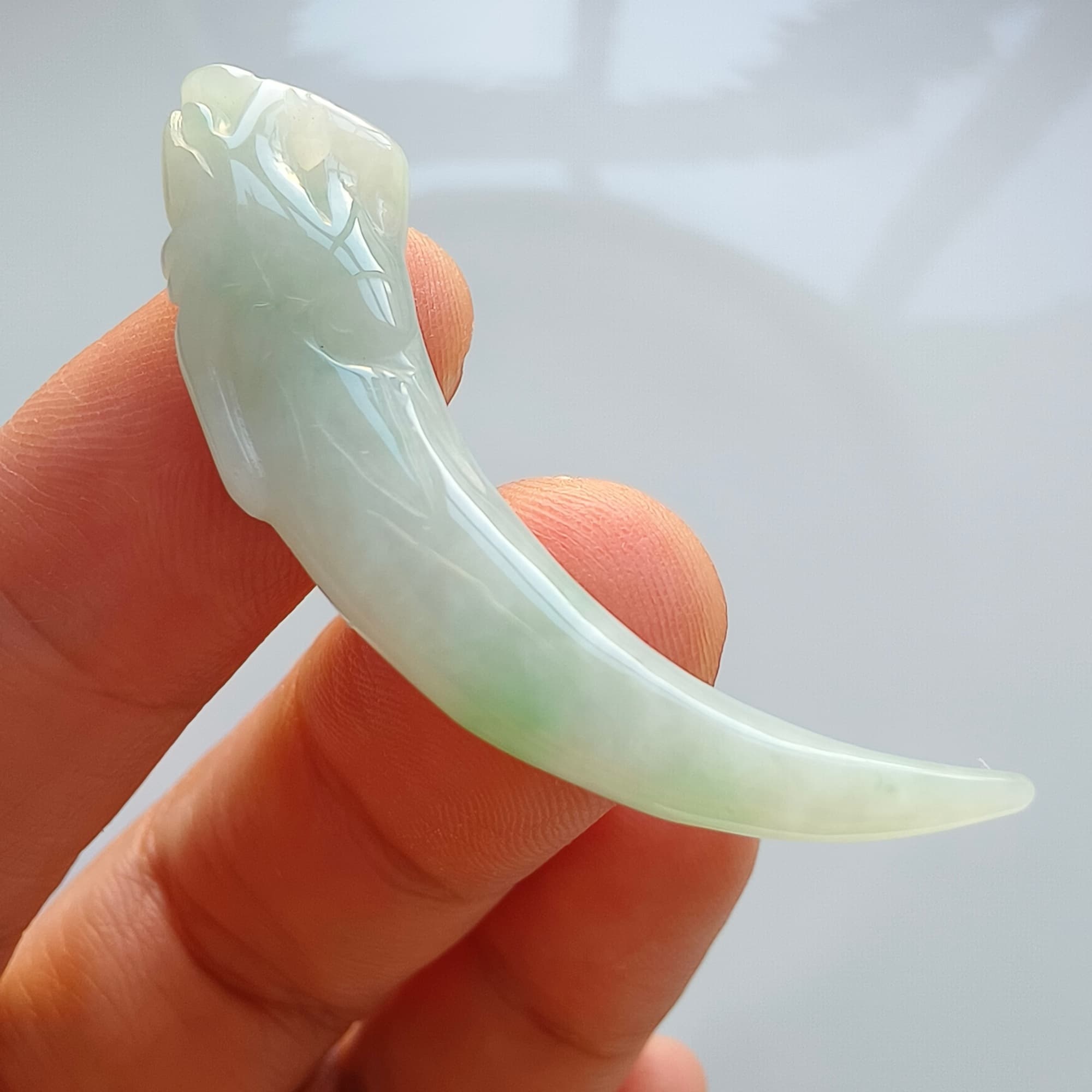 DDP 45mm Natural Certificated Type A Icy Light Green Burmese Jadeite Dragon Tooth Pendant