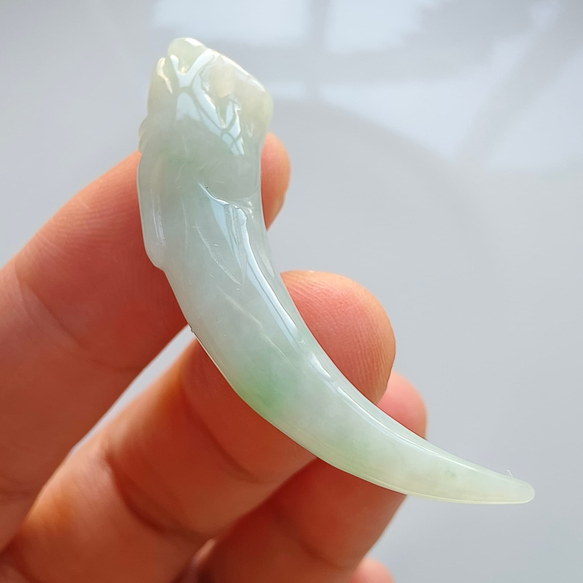 DDP 45mm Natural Certificated Type A Icy Light Green Burmese Jadeite Dragon Tooth Pendant