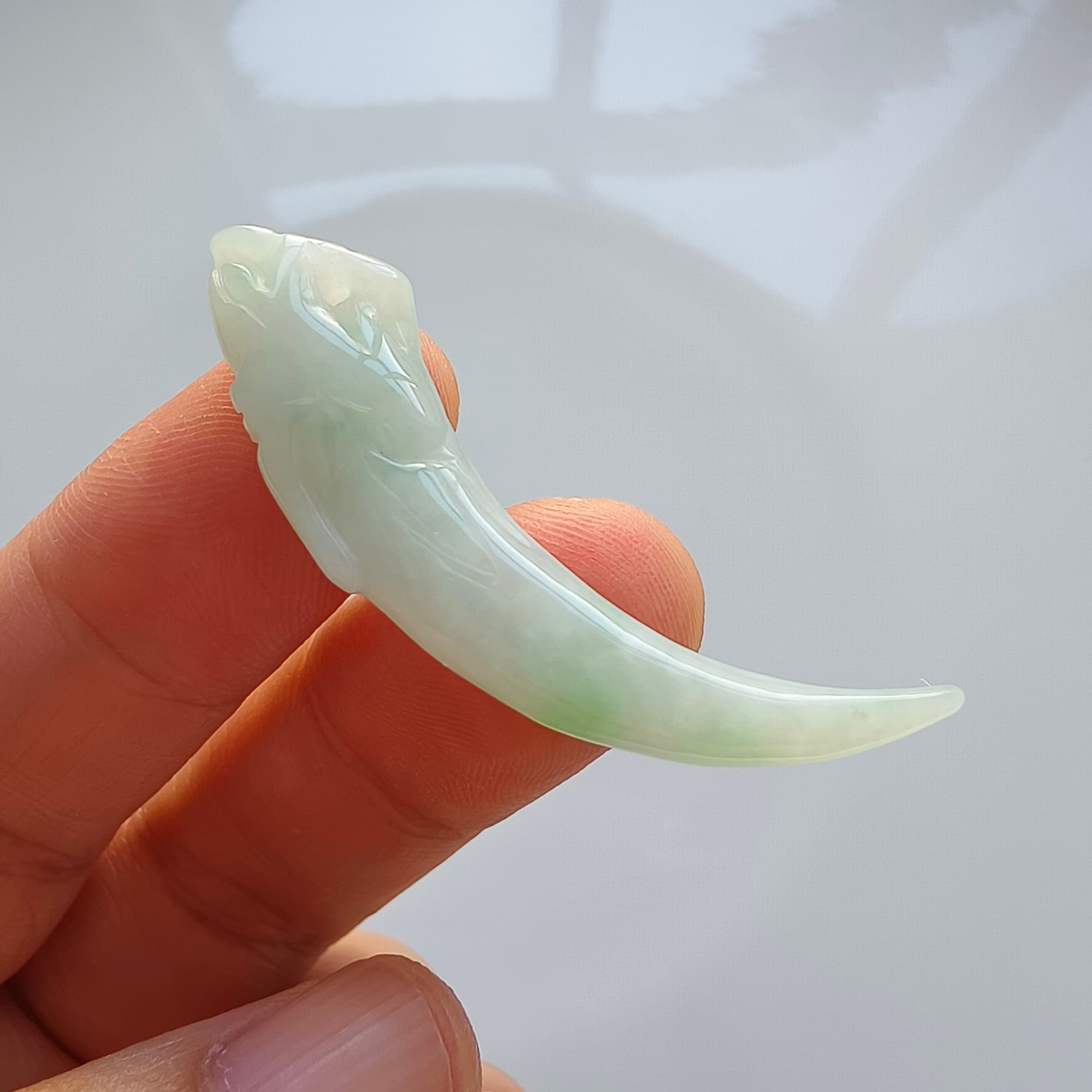 DDP 45mm Natural Certificated Type A Icy Light Green Burmese Jadeite Dragon Tooth Pendant