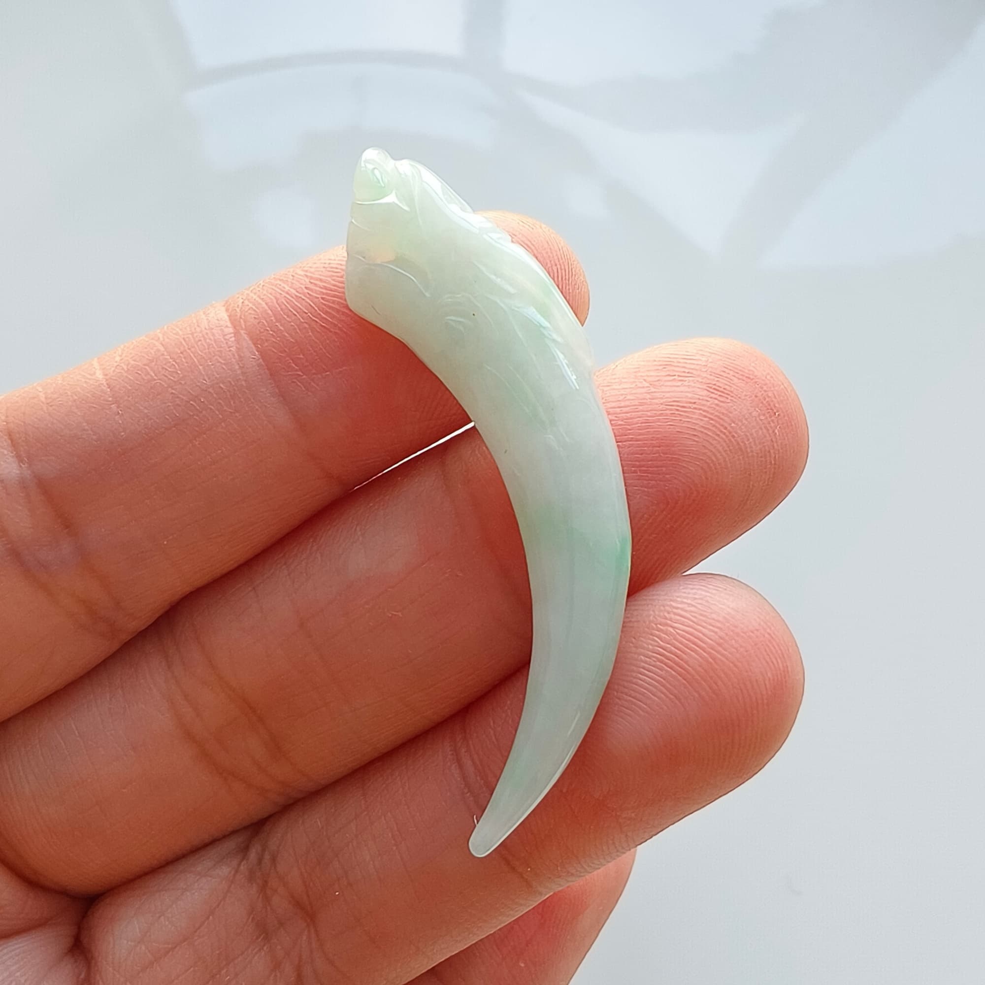 DDP 45mm Natural Certificated Type A Icy Light Green Burmese Jadeite Dragon Tooth Pendant