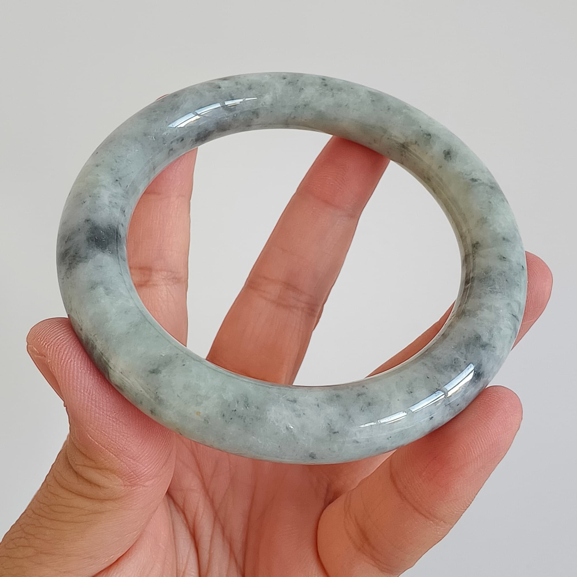 DDP 62mm Natural Type A Black Chicken Species Burmese Jadeite Round Band Bangle