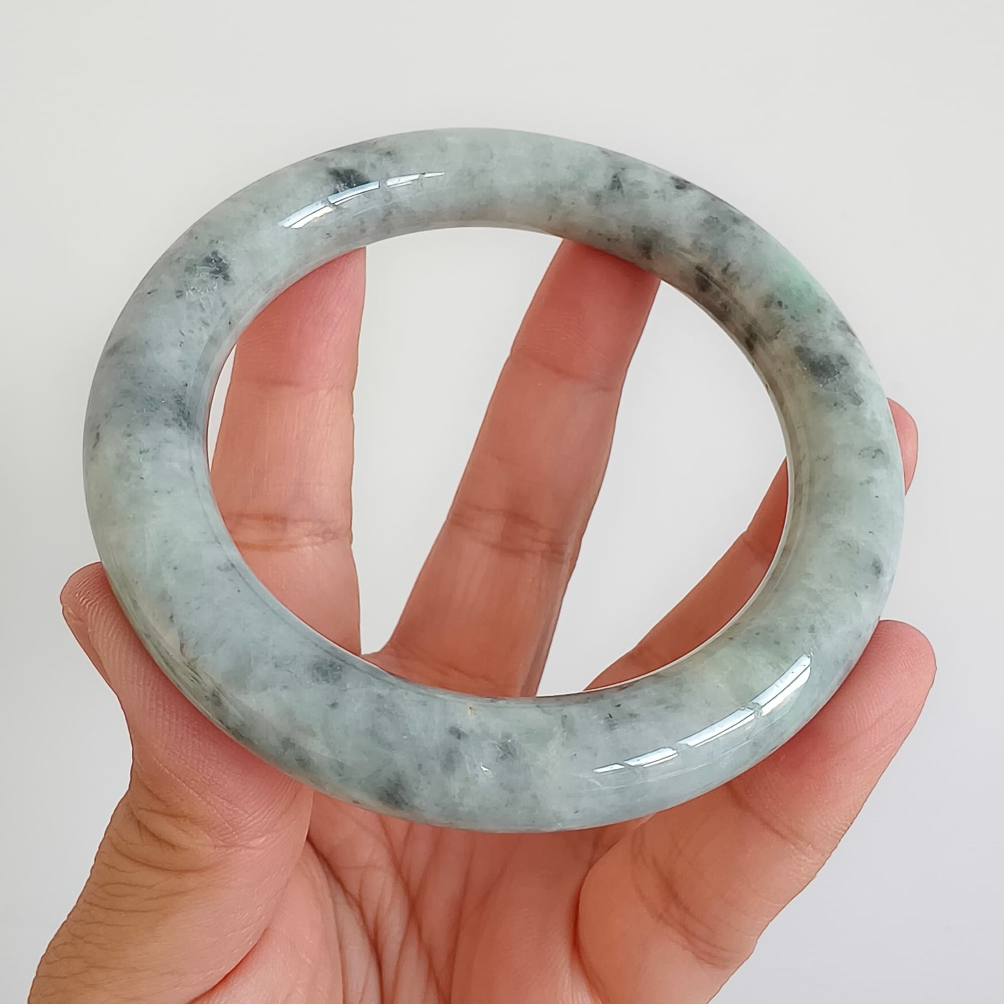 DDP 62mm Natural Type A Black Chicken Species Burmese Jadeite Round Band Bangle