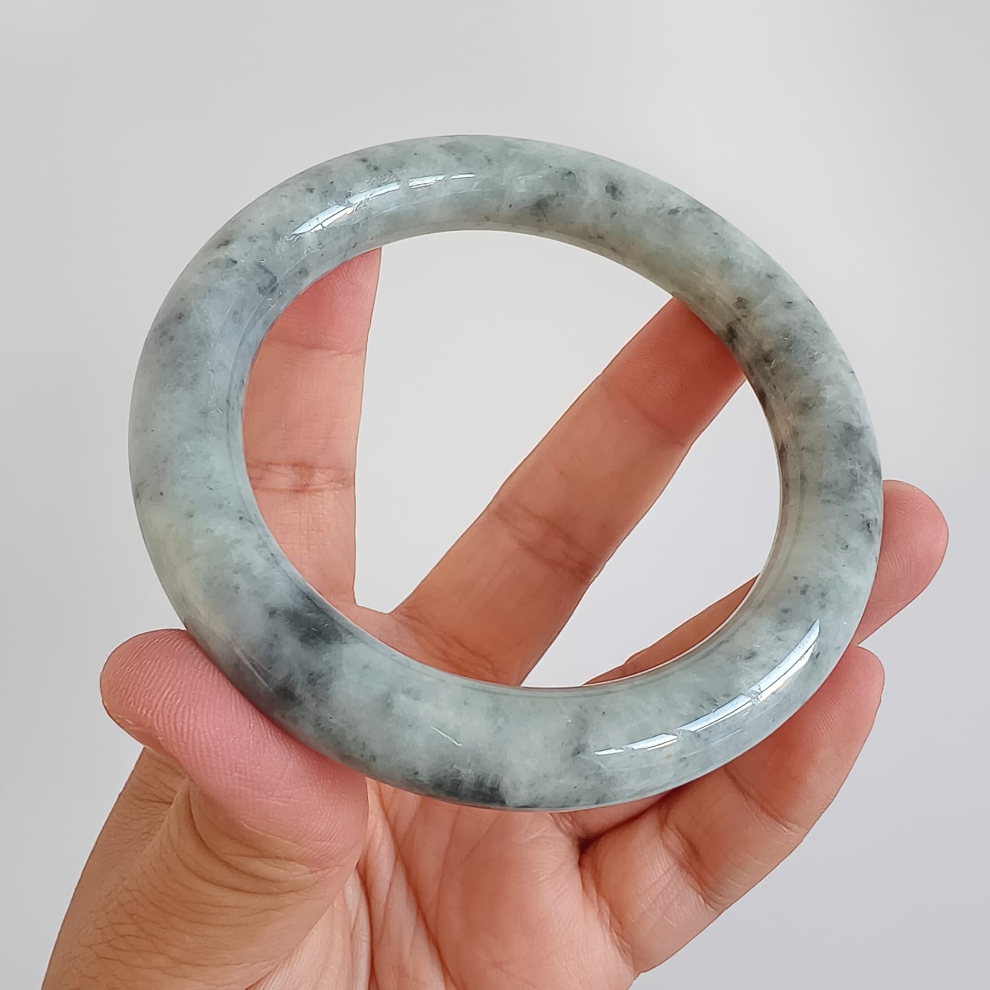 DDP 62mm Natural Type A Black Chicken Species Burmese Jadeite Round Band Bangle
