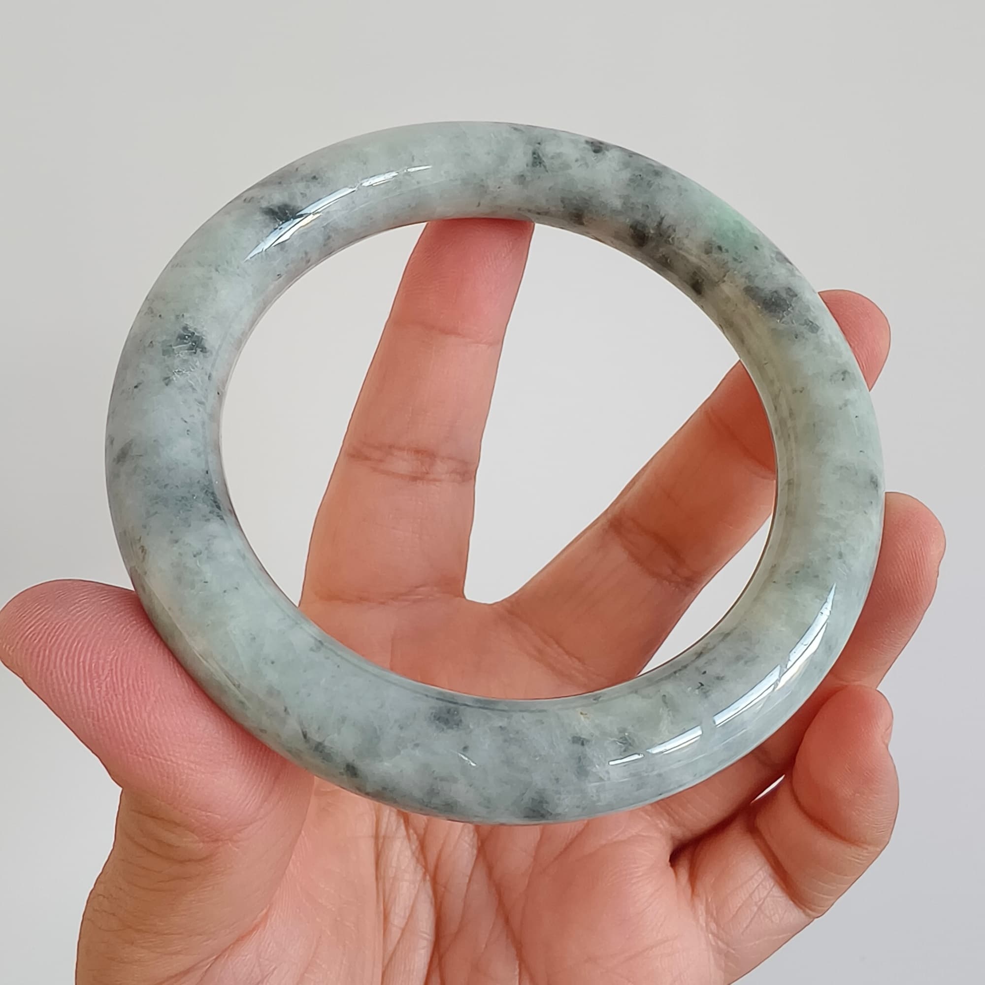 DDP 62mm Natural Type A Black Chicken Species Burmese Jadeite Round Band Bangle