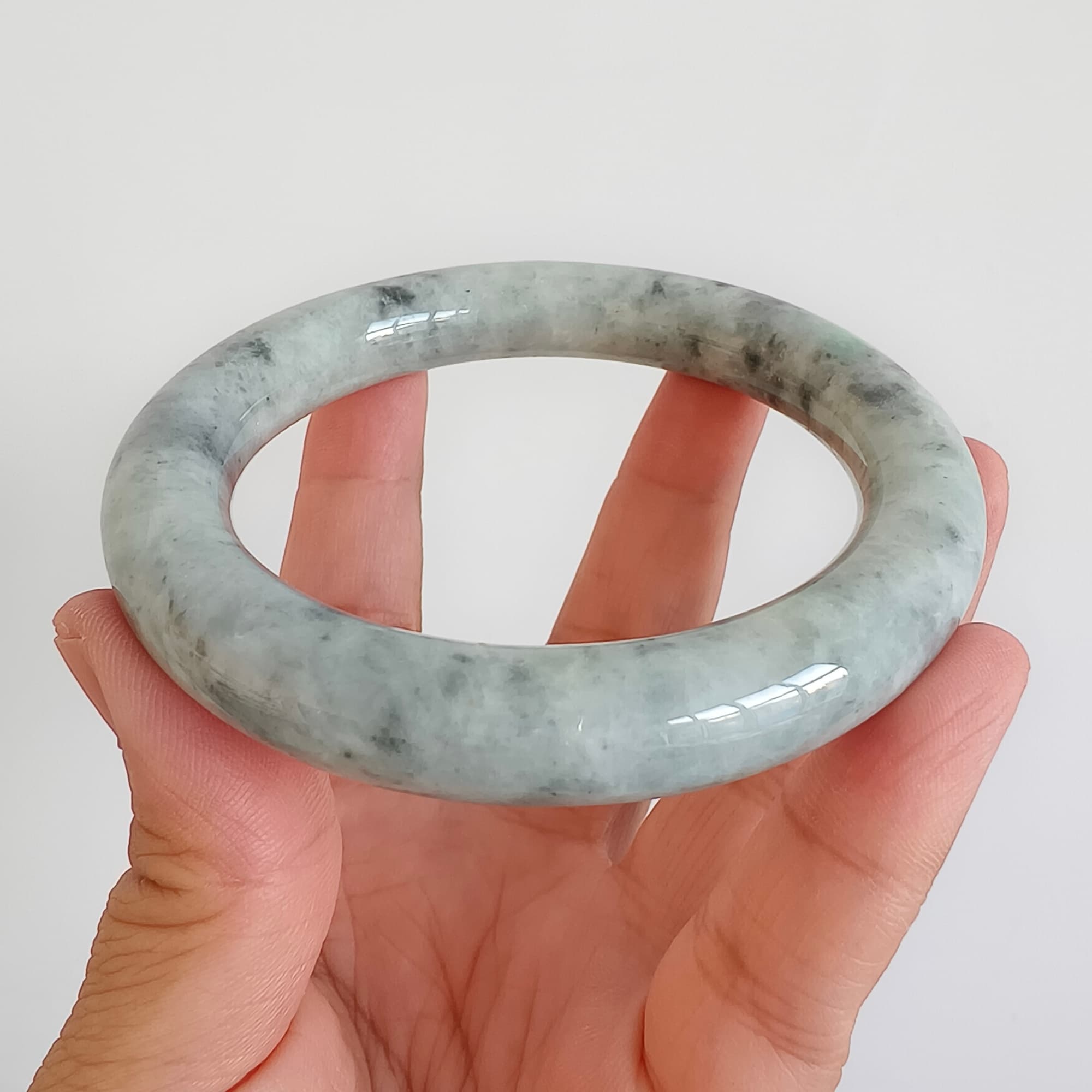 DDP 62mm Natural Type A Black Chicken Species Burmese Jadeite Round Band Bangle