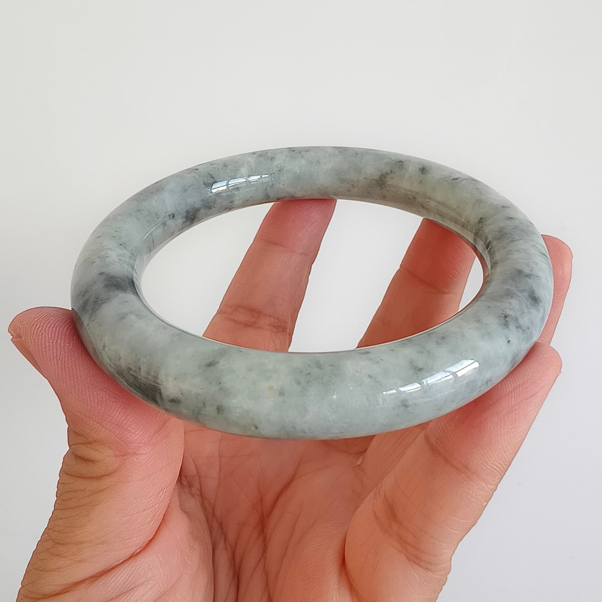 DDP 62mm Natural Type A Black Chicken Species Burmese Jadeite Round Band Bangle
