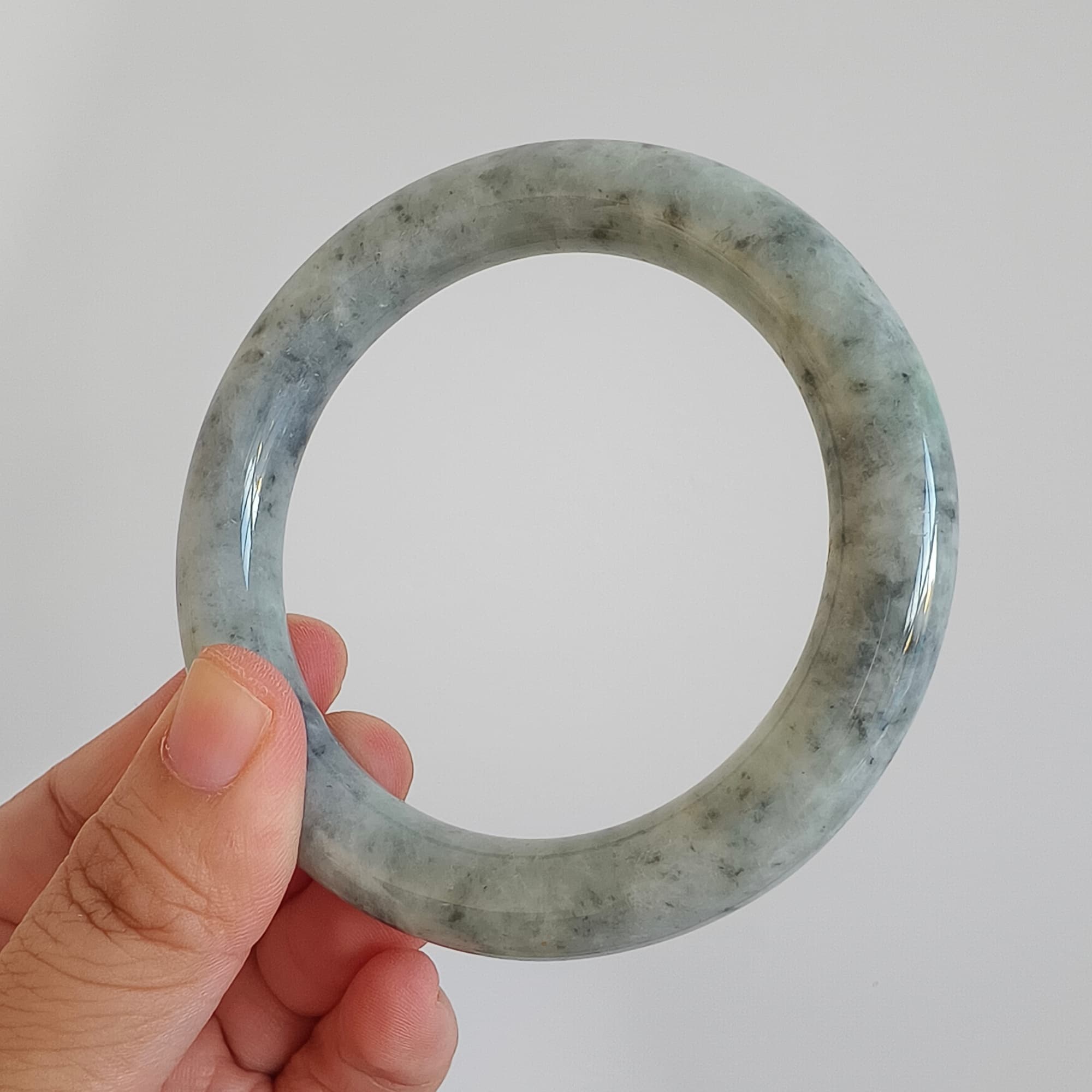 DDP 62mm Natural Type A Black Chicken Species Burmese Jadeite Round Band Bangle