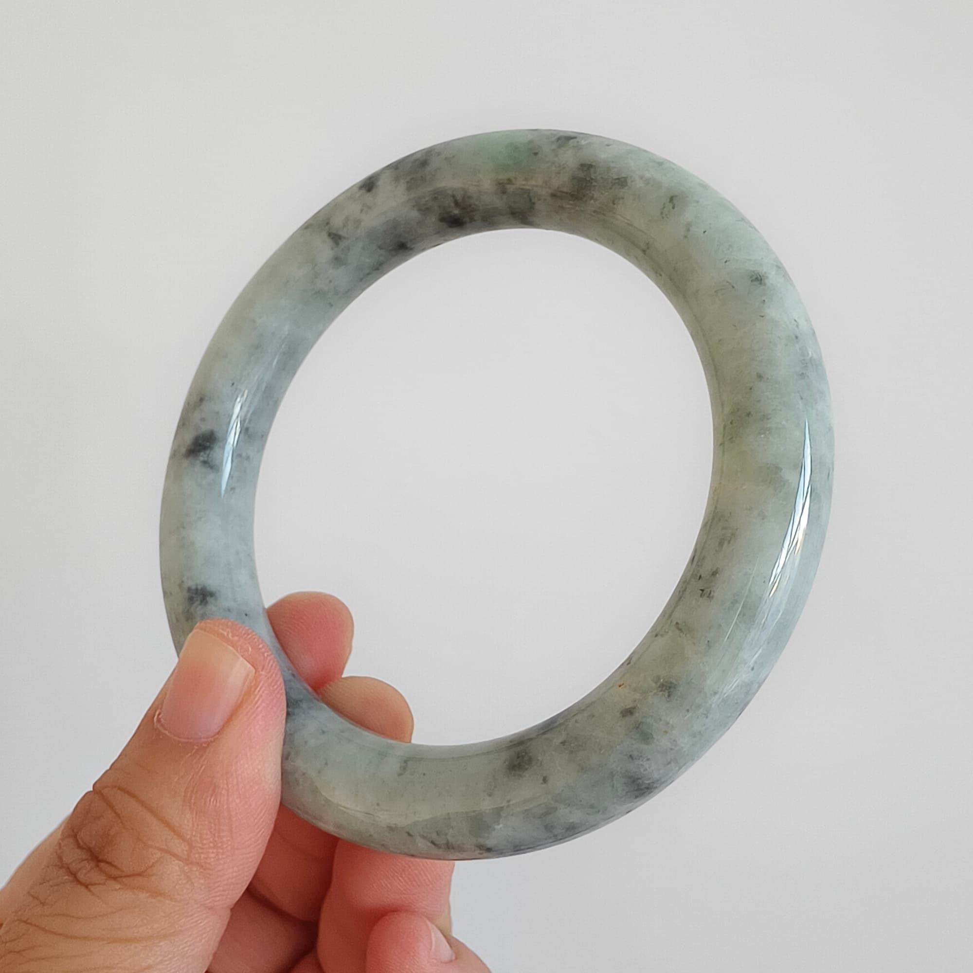 DDP 62mm Natural Type A Black Chicken Species Burmese Jadeite Round Band Bangle