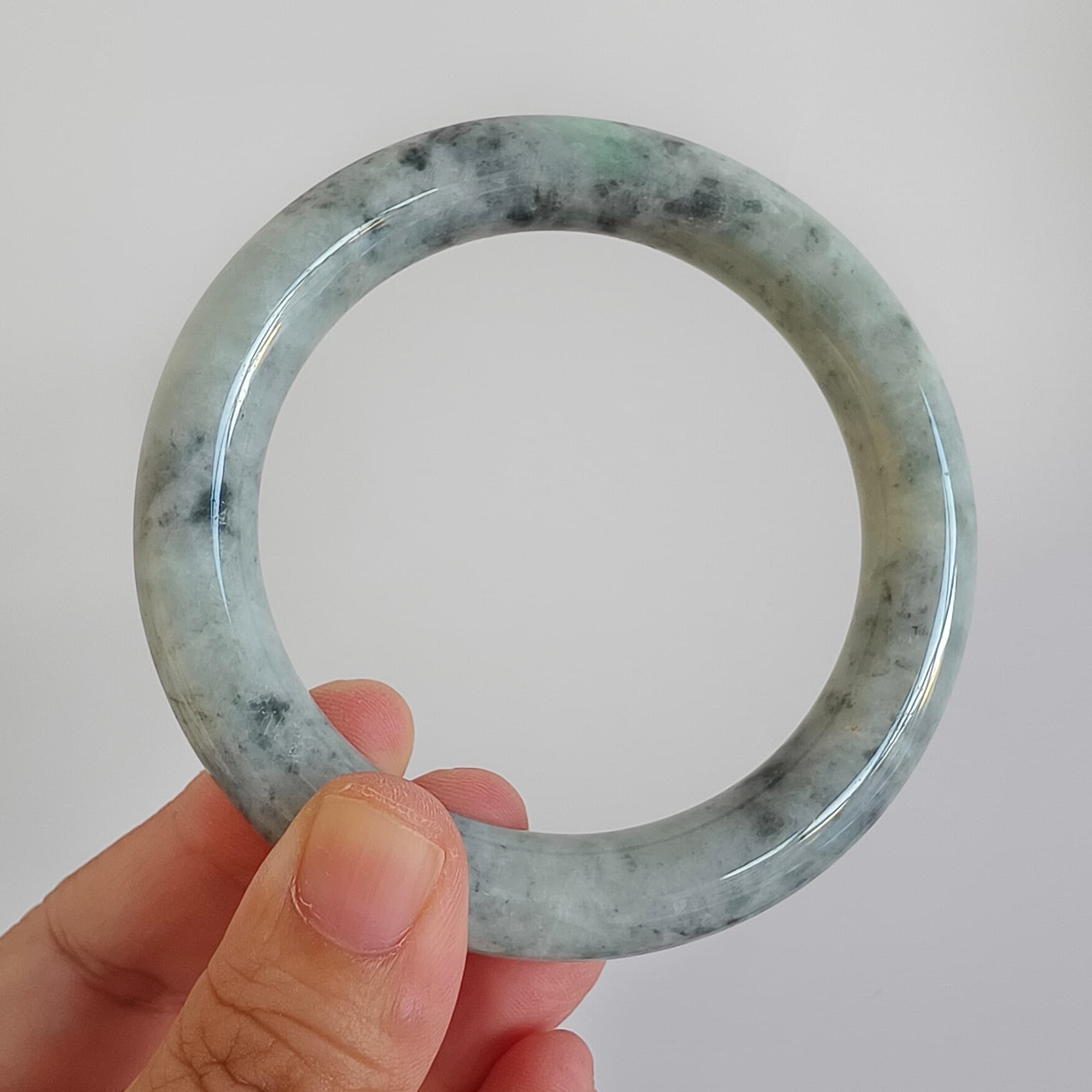 DDP 62mm Natural Type A Black Chicken Species Burmese Jadeite Round Band Bangle