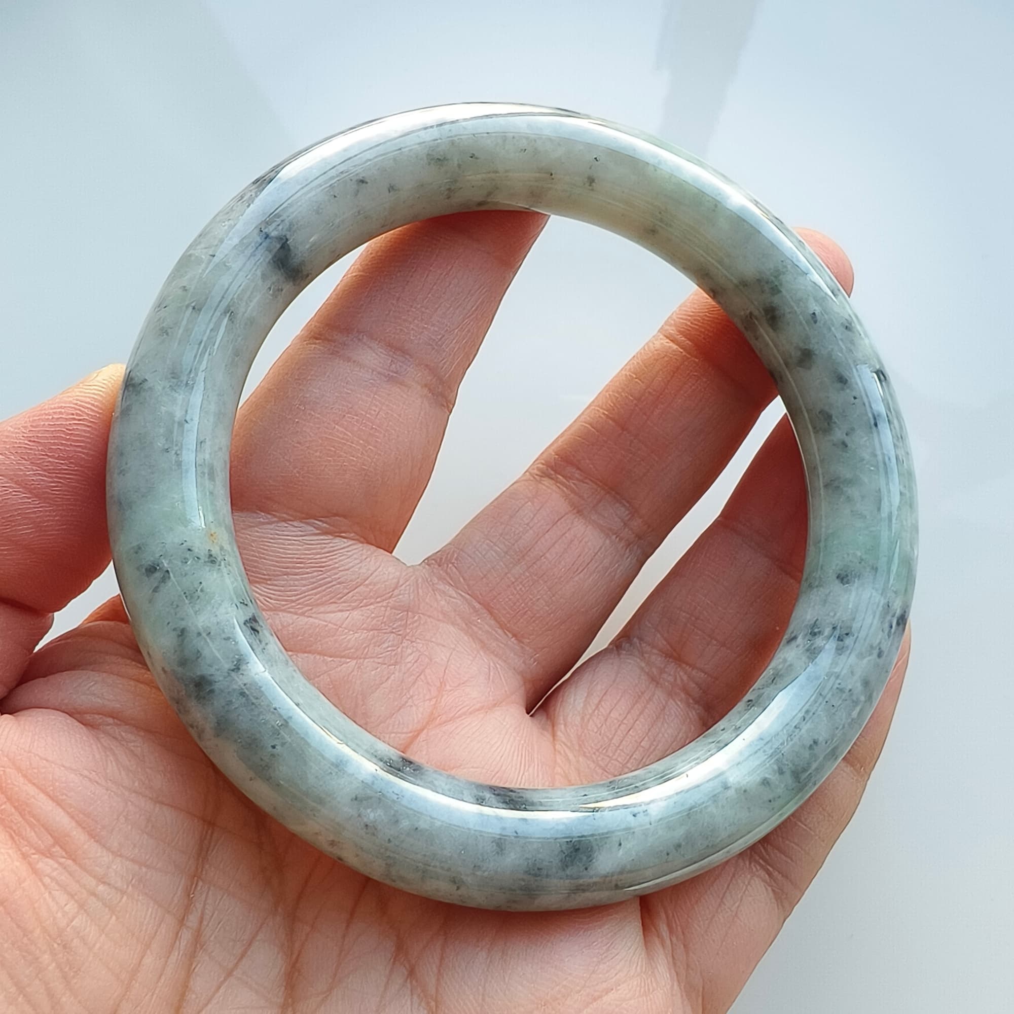 DDP 61.5mm Natural Type A Certificated Black Chicken Species Burmese Jadeite Round Band Bangle