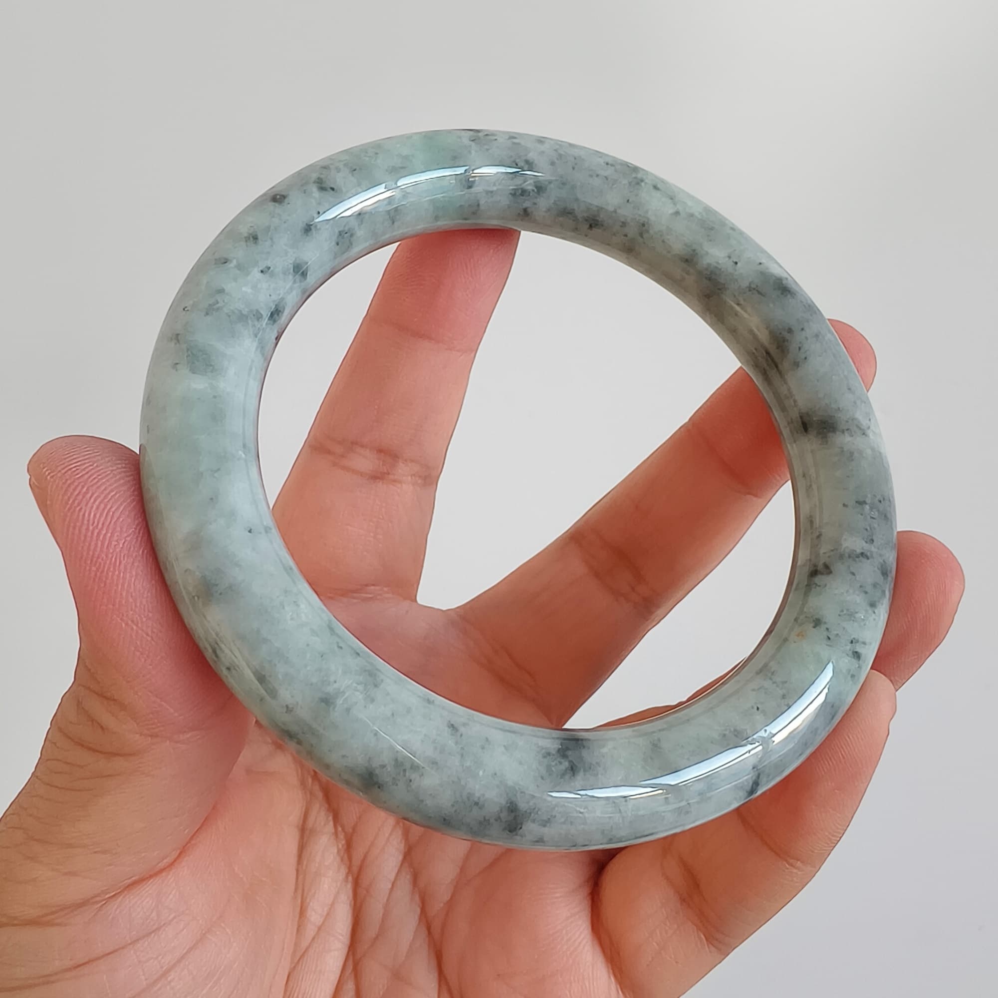 DDP 61.5mm Natural Type A Certificated Black Chicken Species Burmese Jadeite Round Band Bangle