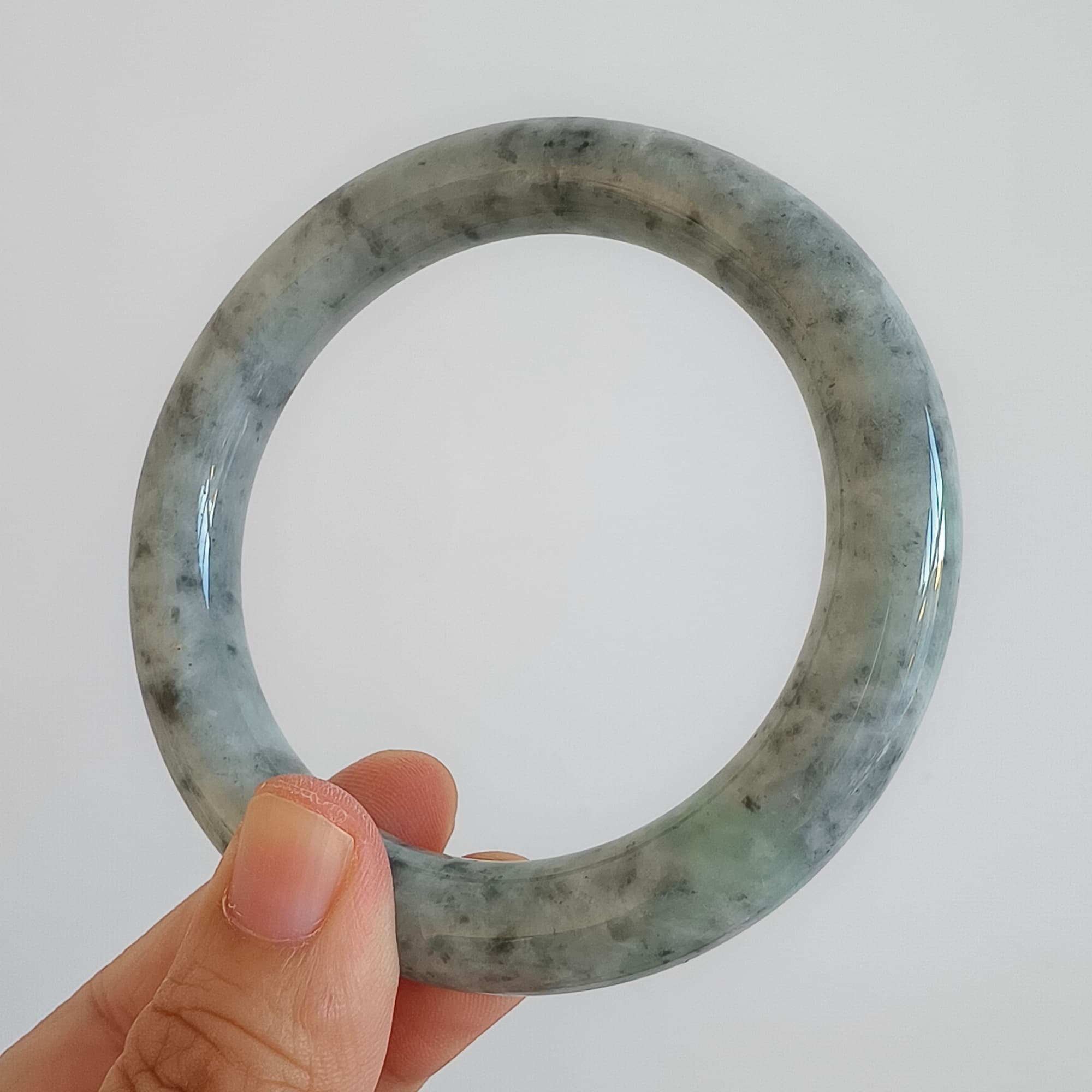 DDP 61.5mm Natural Type A Certificated Black Chicken Species Burmese Jadeite Round Band Bangle
