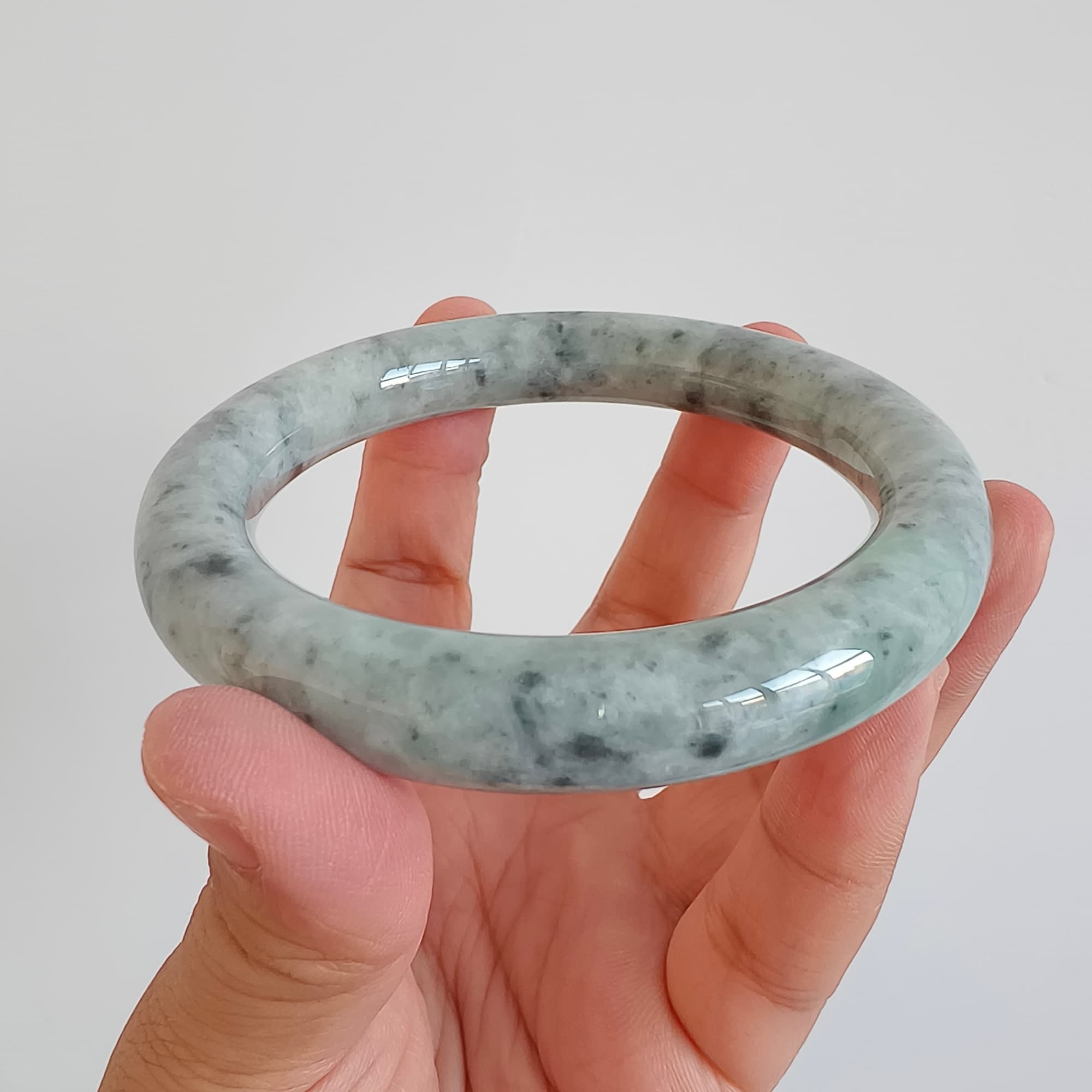 DDP 61.5mm Natural Type A Certificated Black Chicken Species Burmese Jadeite Round Band Bangle