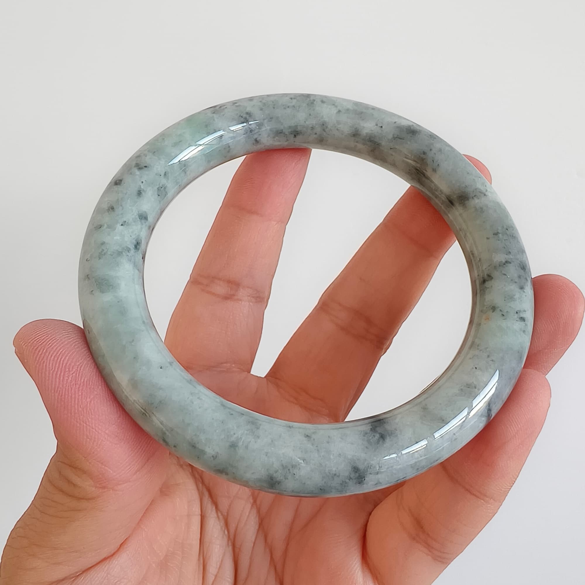 DDP 61.5mm Natural Type A Certificated Black Chicken Species Burmese Jadeite Round Band Bangle
