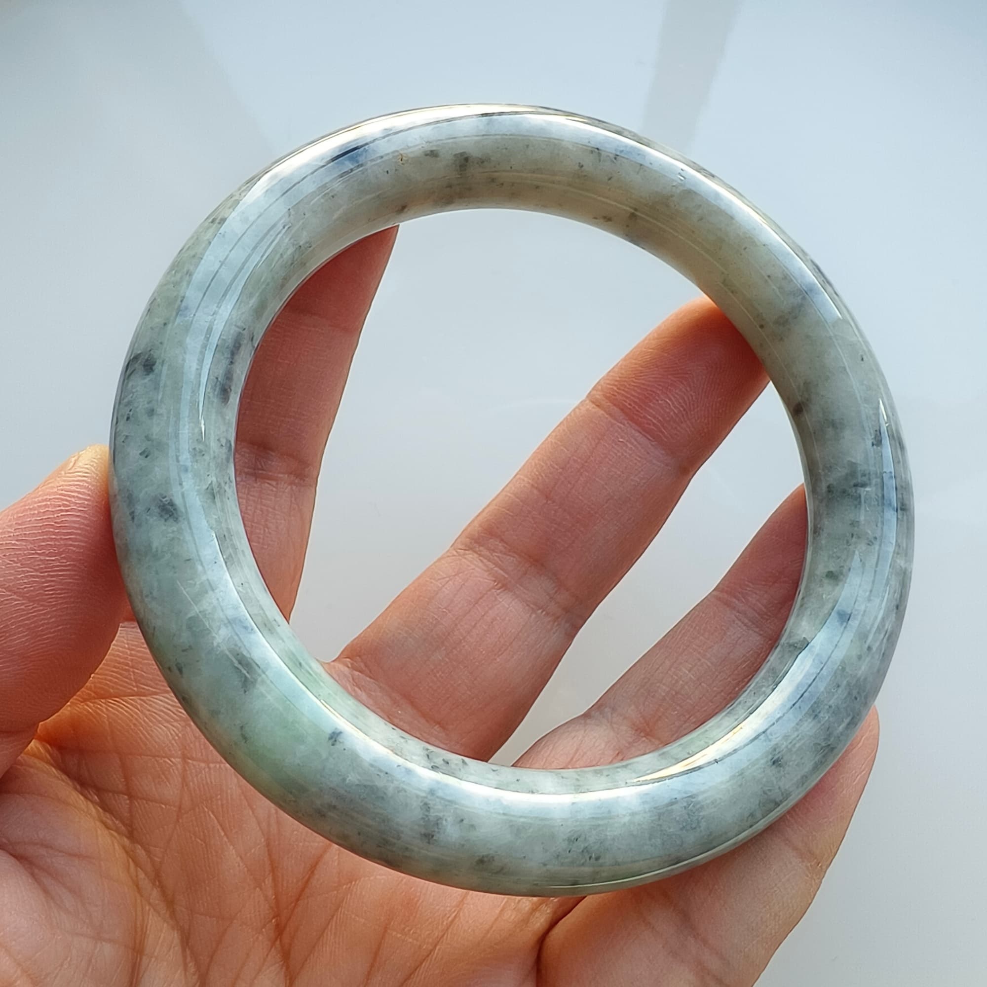 DDP 61.5mm Natural Type A Certificated Black Chicken Species Burmese Jadeite Round Band Bangle
