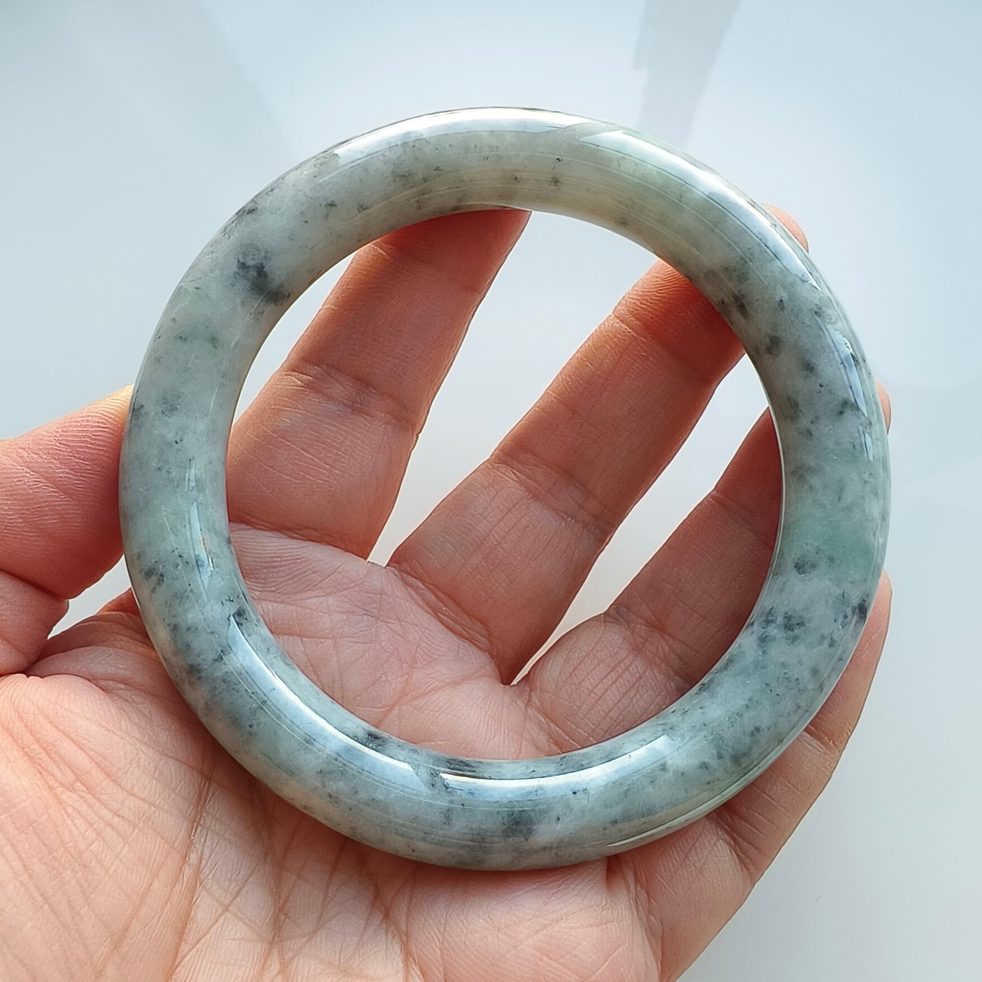 DDP 61.5mm Natural Type A Certificated Black Chicken Species Burmese Jadeite Round Band Bangle