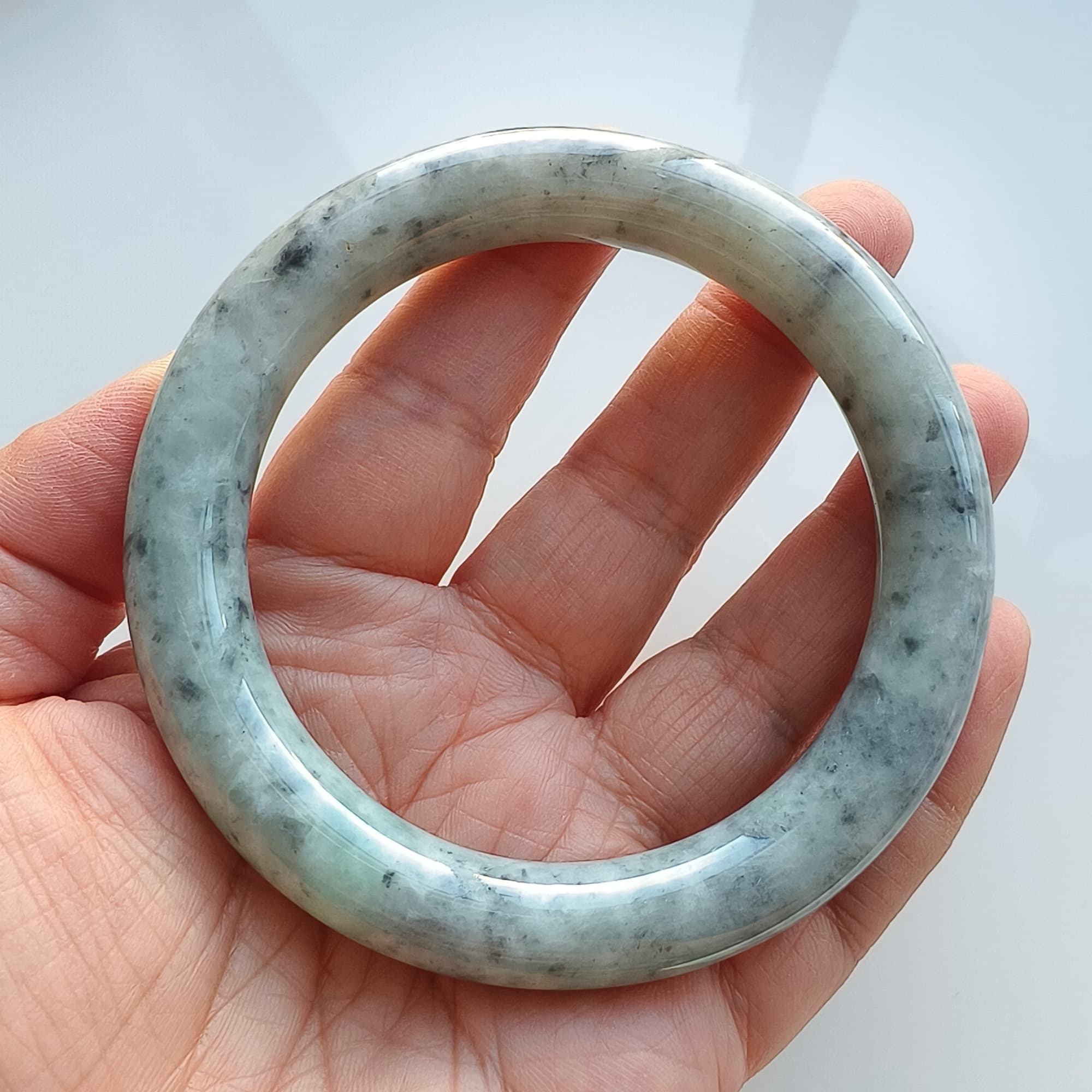 DDP 61.5mm Natural Type A Certificated Black Chicken Species Burmese Jadeite Round Band Bangle