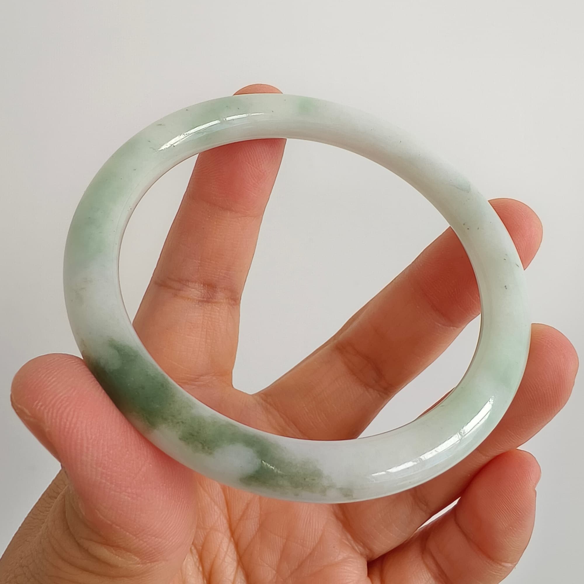 DDP 56mm Natural Type A Certificated Green White Burmese Jadeite Round Band Bangle