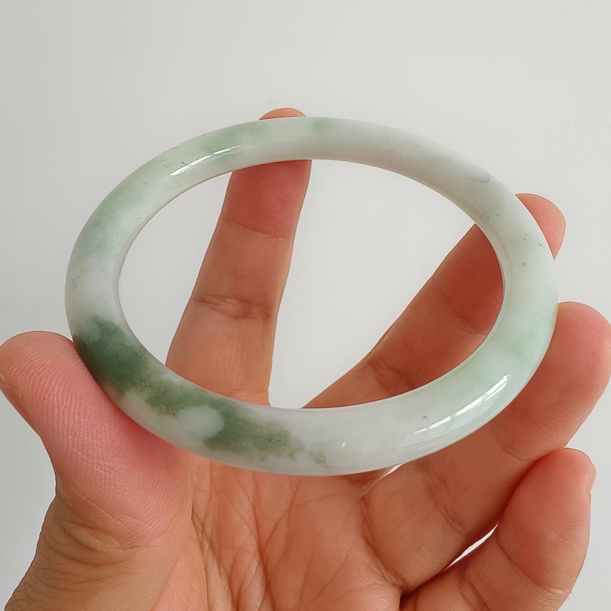 DDP 56mm Natural Type A Certificated Green White Burmese Jadeite Round Band Bangle