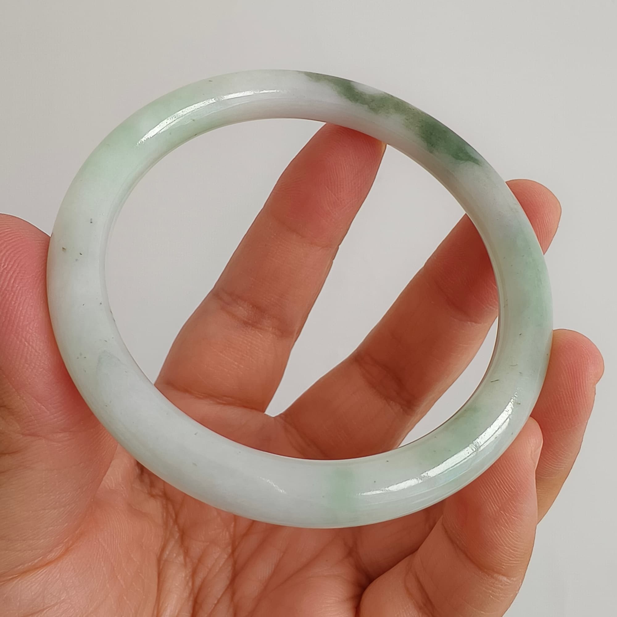 DDP 56mm Natural Type A Certificated Green White Burmese Jadeite Round Band Bangle