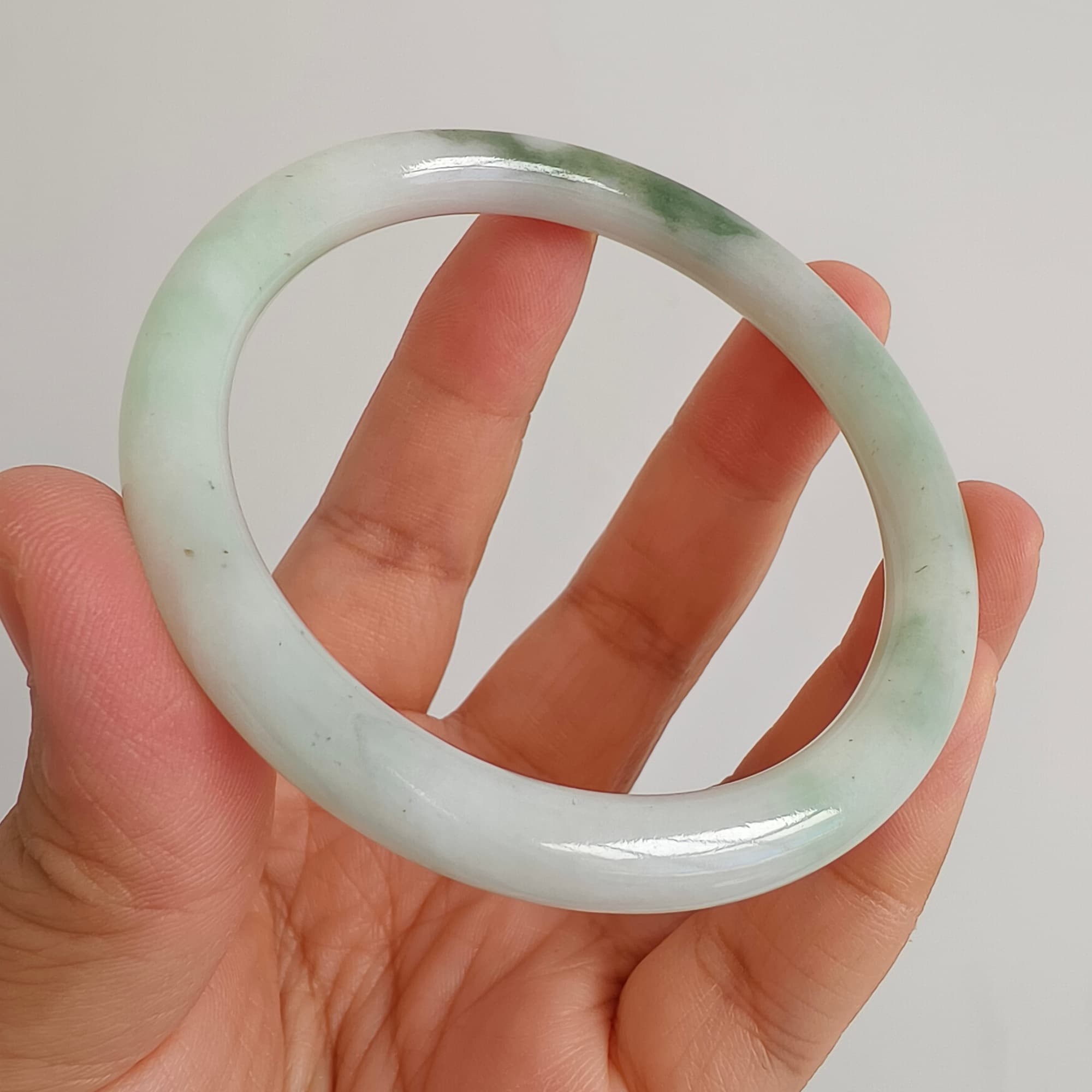 DDP 56mm Natural Type A Certificated Green White Burmese Jadeite Round Band Bangle
