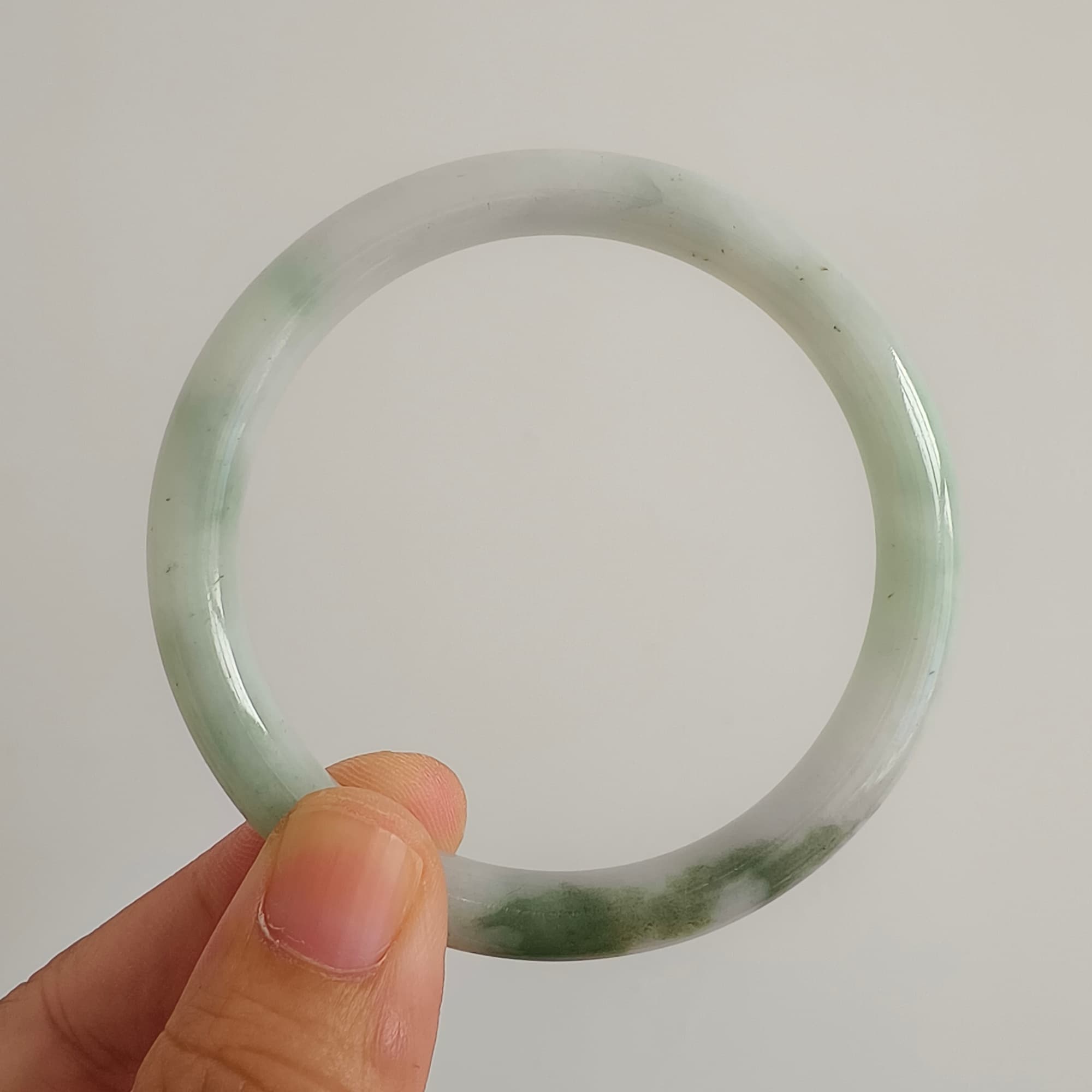 DDP 56mm Natural Type A Certificated Green White Burmese Jadeite Round Band Bangle