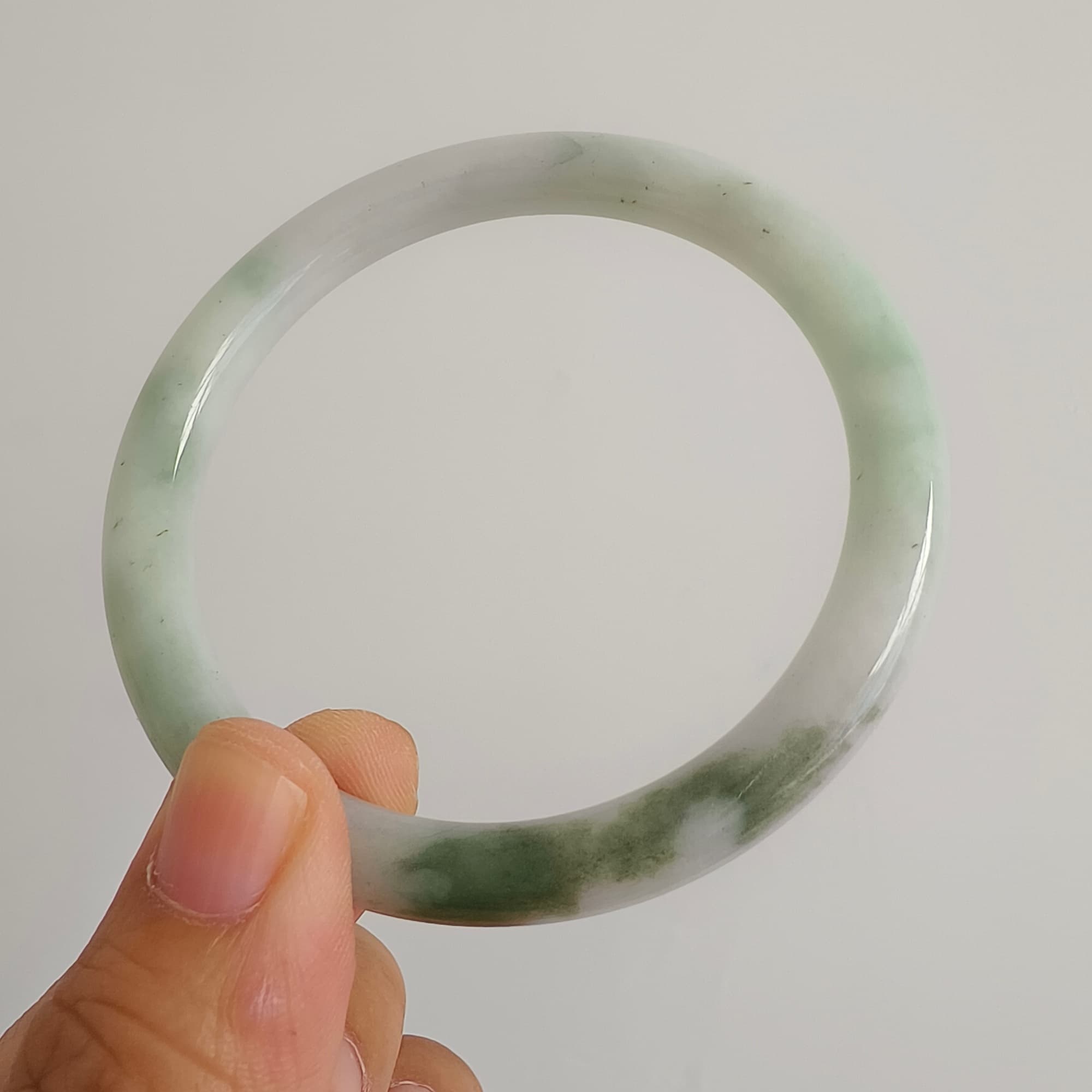 DDP 56mm Natural Type A Certificated Green White Burmese Jadeite Round Band Bangle