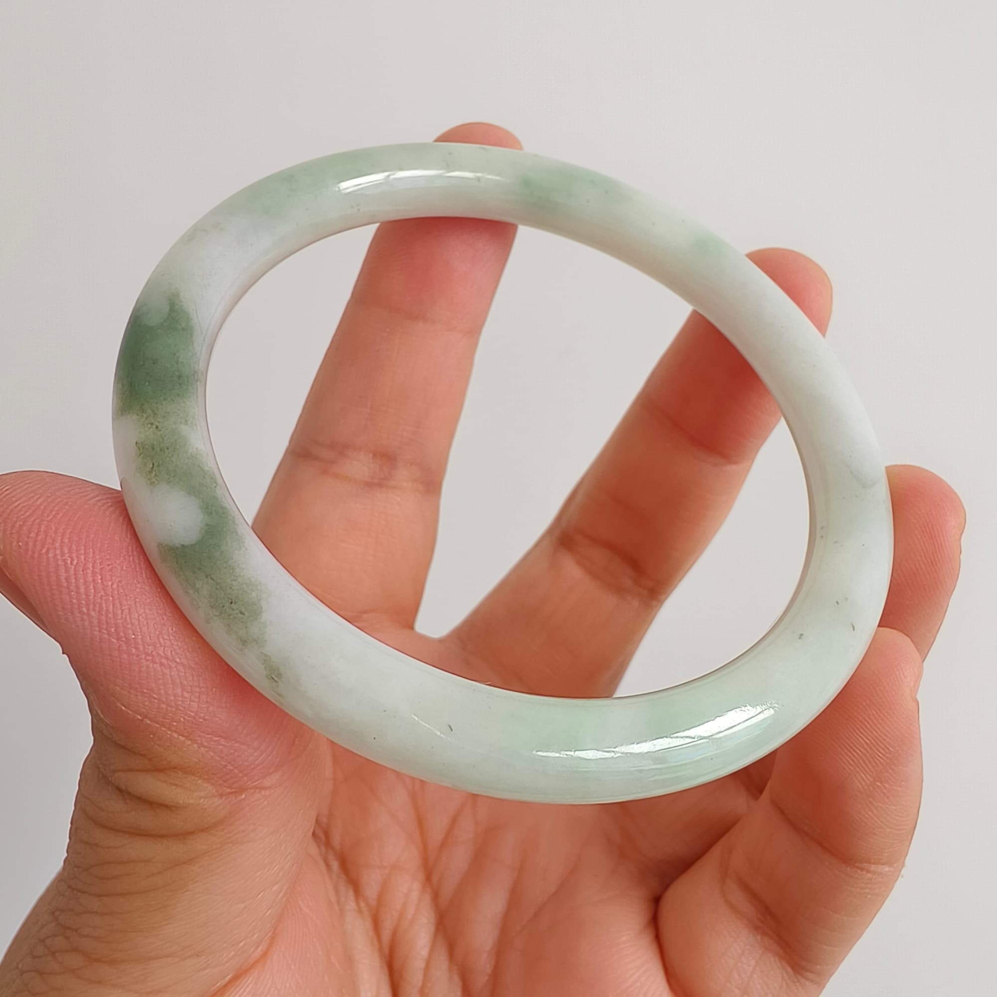 DDP 56mm Natural Type A Certificated Green White Burmese Jadeite Round Band Bangle